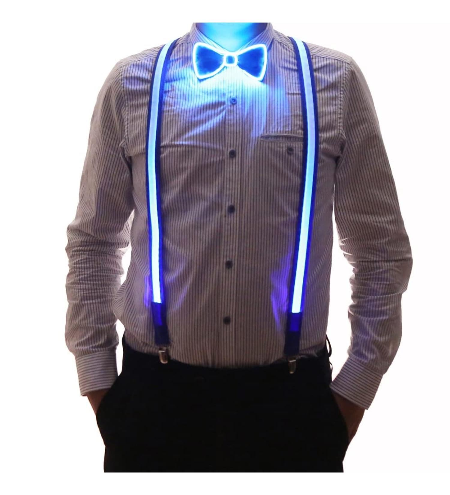 Brejkdo 2pcs Set Men's Light Up LED Suspenders and Bow Tie - Perfect for Music Festivals Halloween Costumes Parties - Blue - Buy Online on GoSupps.com