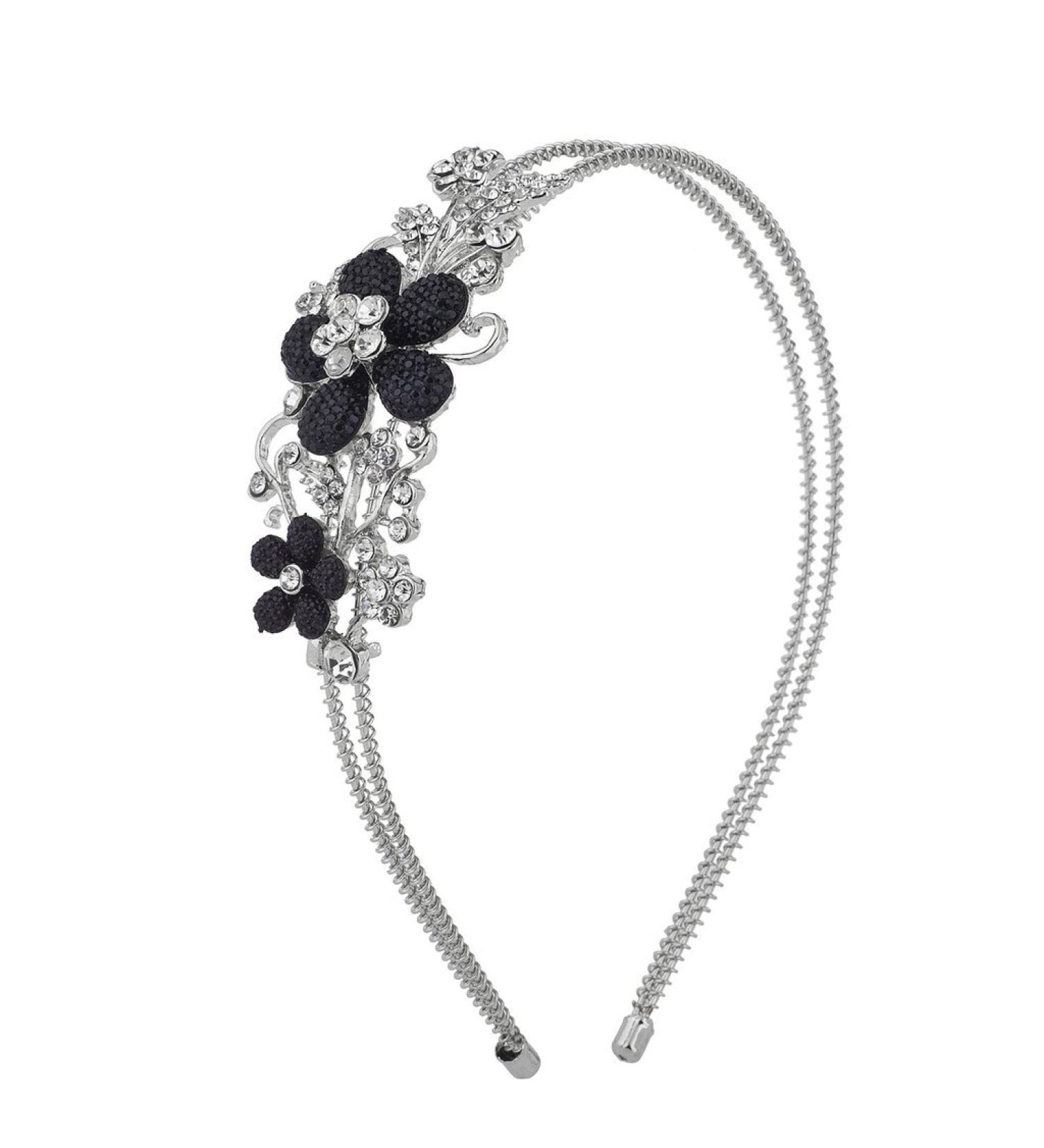 Silver Crystal Rhinestone Black Glitter Flower Coil Headband - Lux Accessories - Buy Online on GoSupps.com