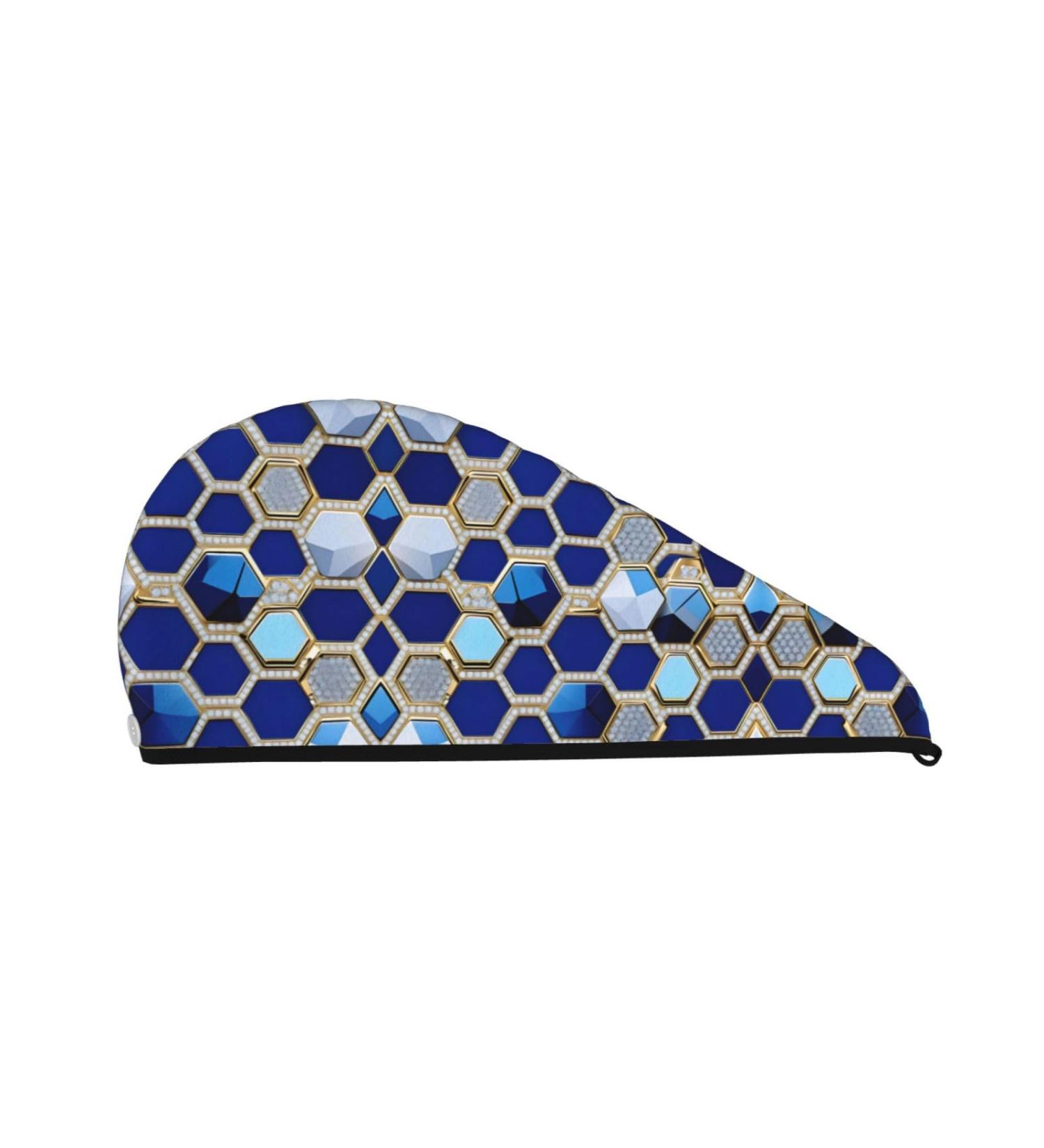Blue Hexagon & Diamond Coral Velvet Dry Hair Cap | Travel Pool & Bath Use - Buy Online on GoSupps.com