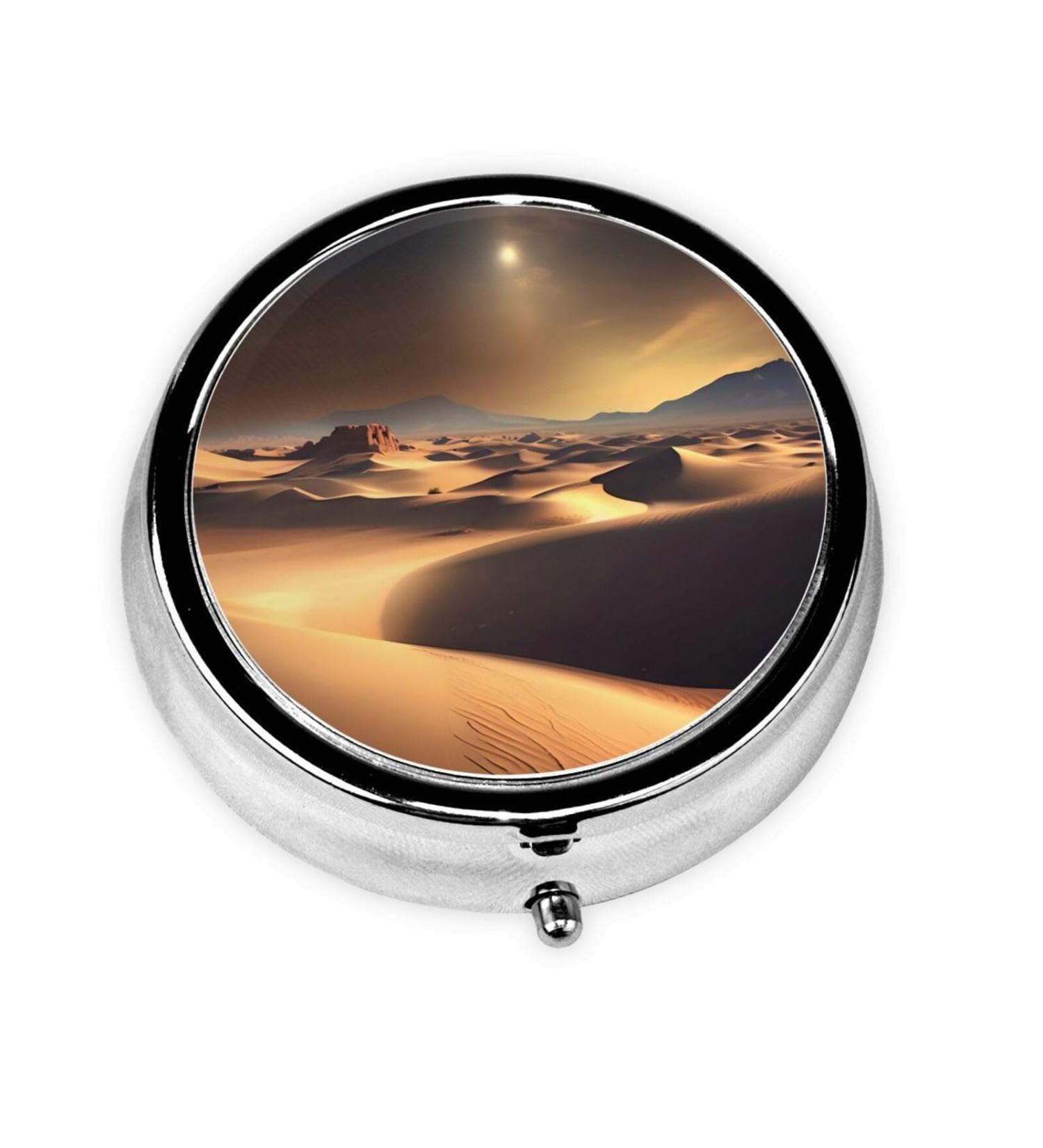 Sahara Desert Round Pill Box | 3 Compartment Travel Organizer | Portable Pill Box for International Travel - Buy Online on GoSupps.com