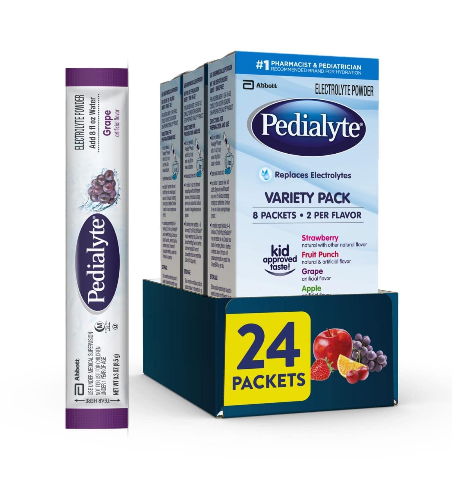 Pedialyte Electrolyte Powder Variety - 24 Pack, Hydration Drink Mix for Optimal Recovery - Buy Online on GoSupps.com