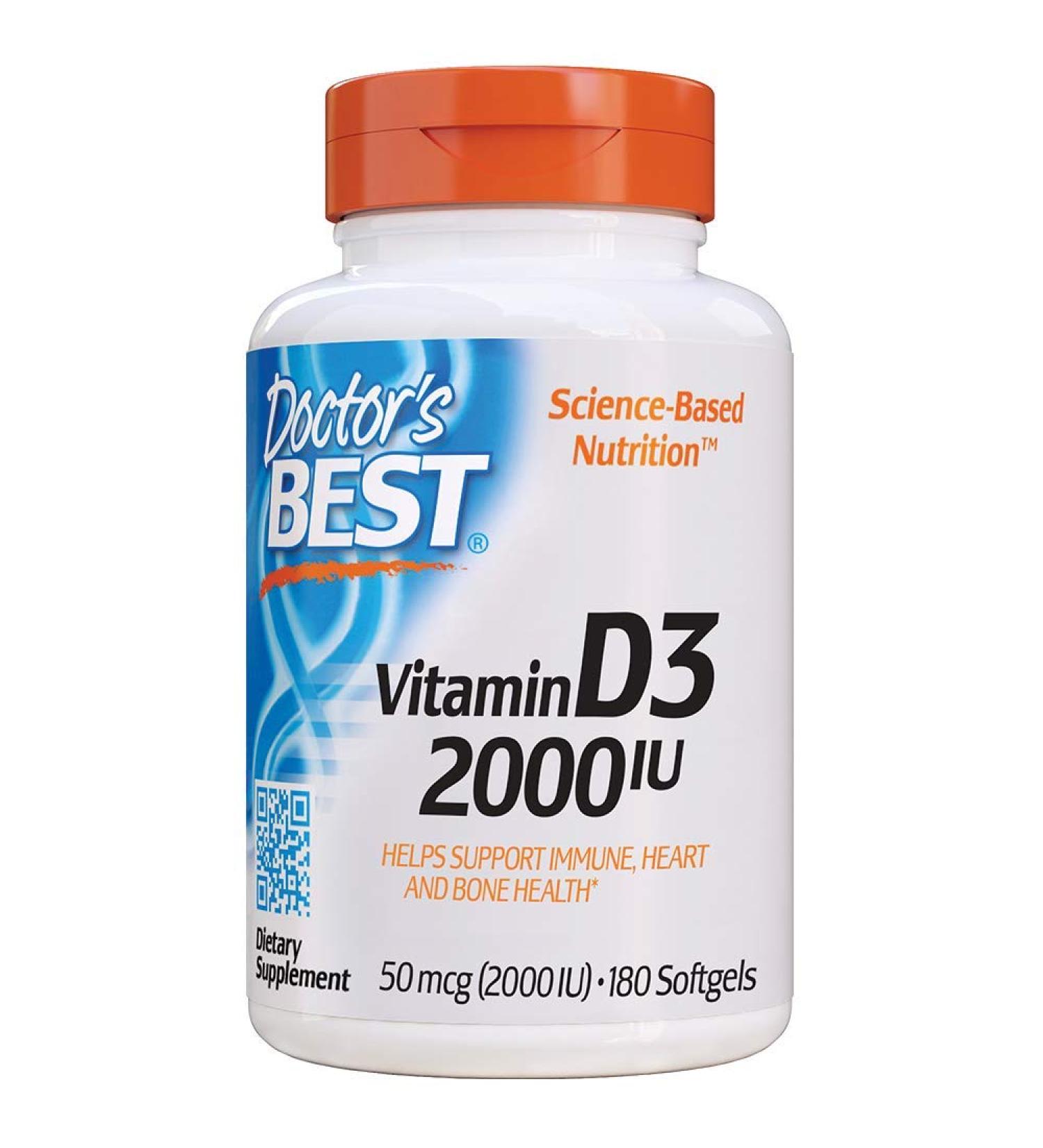 Doctor's Best Vitamin D3 50 mcg (2000 IU) - 180 Softgels for Immune Health - Buy Online on GoSupps.com
