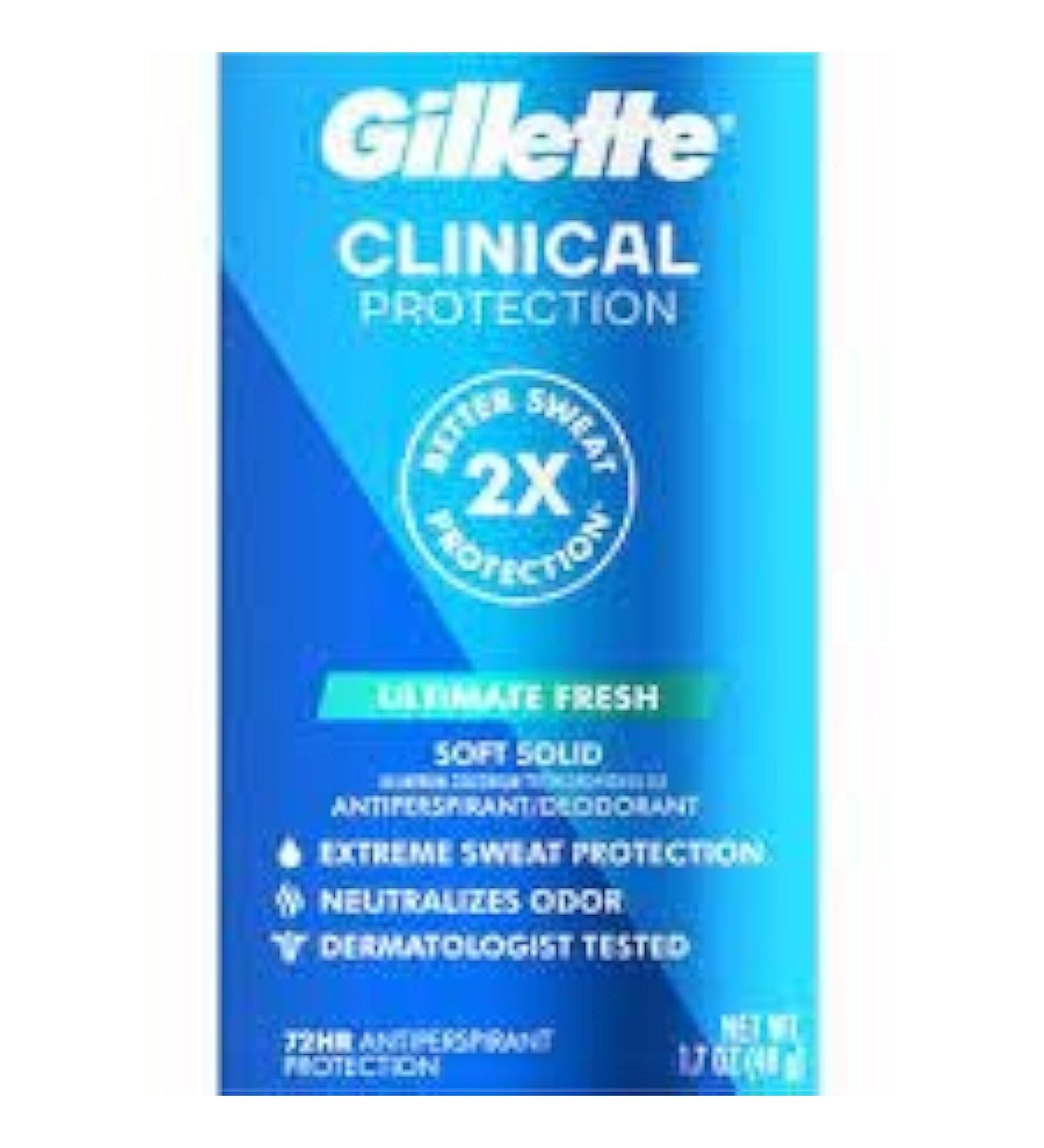 Gillette Clinical Anti-Perspirant Deodorant Ultimate Fresh Advanced Solid 1.70 oz (Pack of 6)