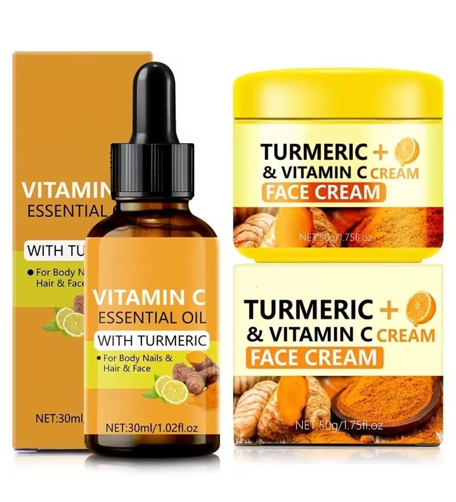 2PcsTurmeric Vitamin C Serum + Face Cream Turmeric Face Creamm for Hydrating Firming Tightening Skin Turmeric Vitamin C Oil Cream for Dark Spots Designed to Create Smooth And Radiant Skin - Buy Online on GoSupps.com