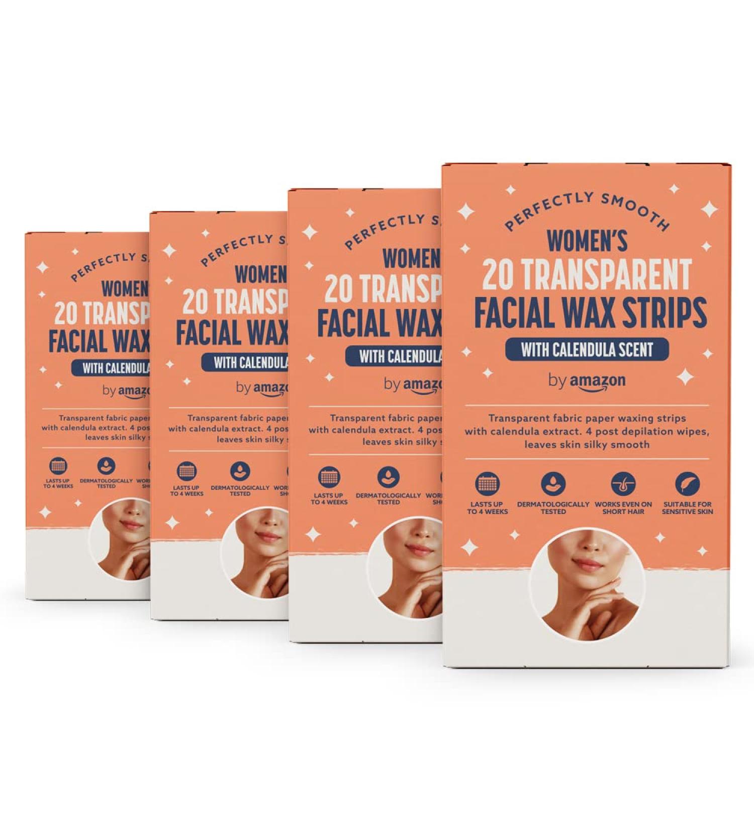 By Amazon Transparent Wax Strips for Face with Calendula Extract - 20 Pieces & 4 Depilatory Towels - 4-Pack of Marigold Hair Removal Strips for Sensitive Skin - Buy Online on GoSupps.com