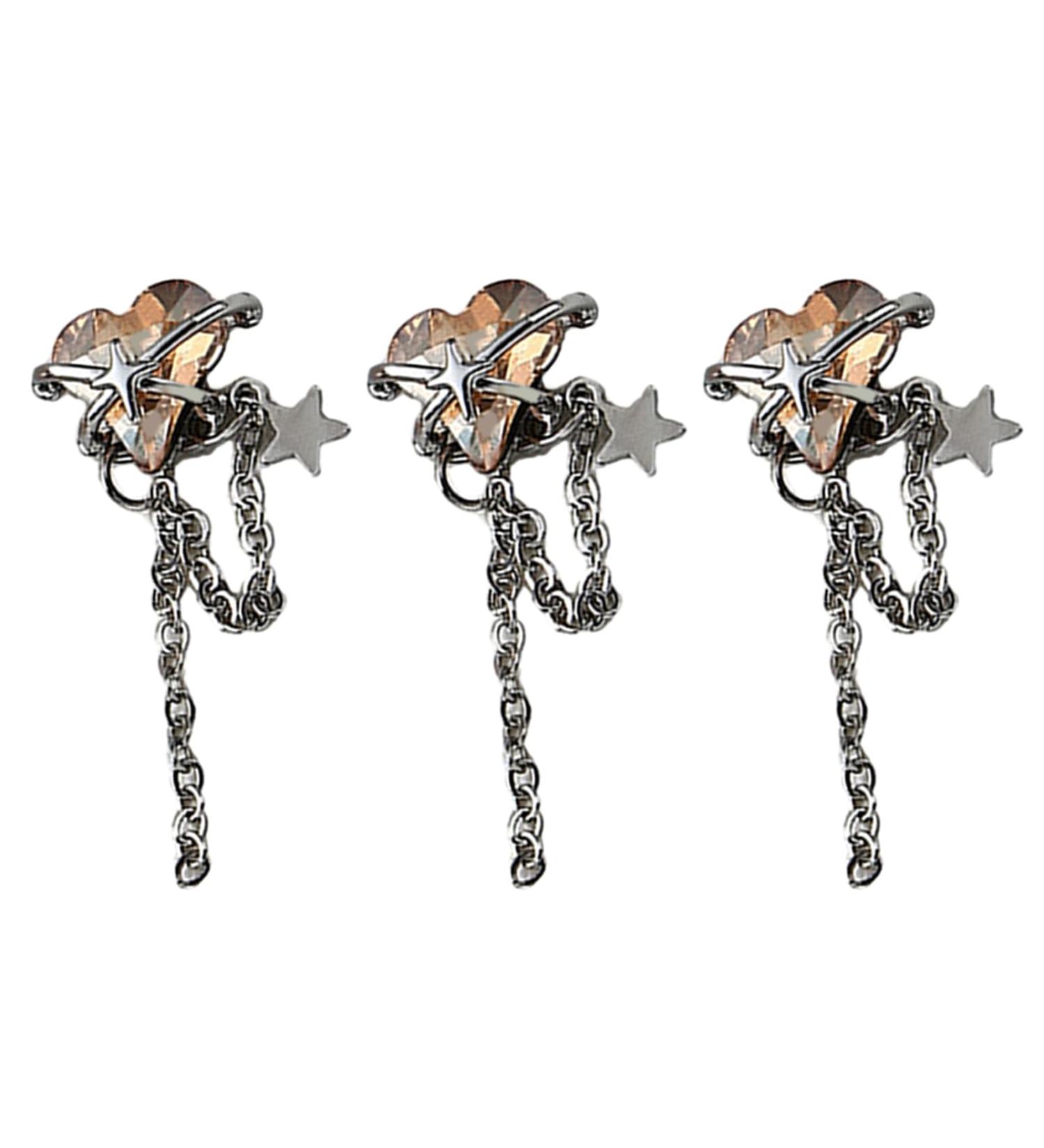 YOXIER Crooked Heart Nail Charms 3pcs Nail Tassel Chain Stunning Trendy Peach Heart Rhinestone Accessories Heart Chain Nail Art Jewelry G