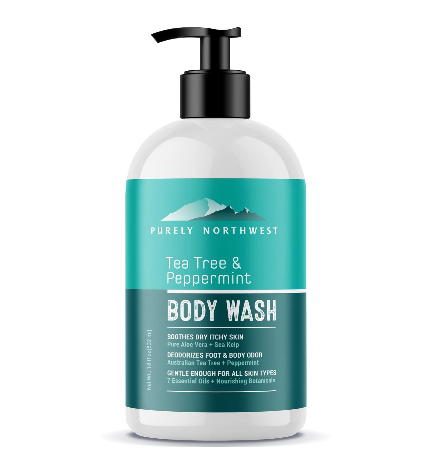 Purely Northwest Tea Tree Oil Body Wash - 18oz - For Unwanted Body Odor, Acne, Jock Itch & Athlete's Foot - Men & Women - Buy Online on GoSupps.com