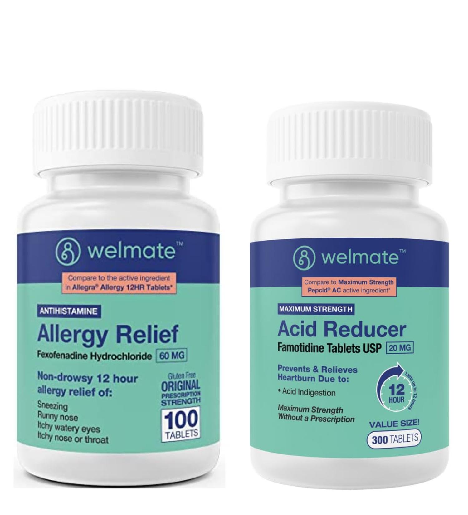 WELMATE Allergy & Heartburn Relief Bundle | Fexofenadine 60mg + Famotidine 20mg | Non-Drowsy & 12 Hour Support | 100 + 300 Tablets