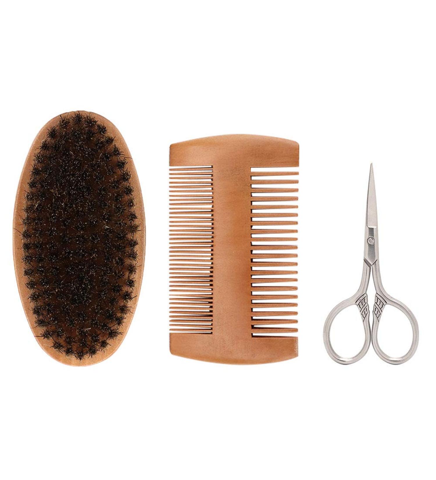 Premium Stainless Steel Beard Kit - 3pcs Set with Wooden Comb & Beard Oil for Men - Buy Online on GoSupps.com
