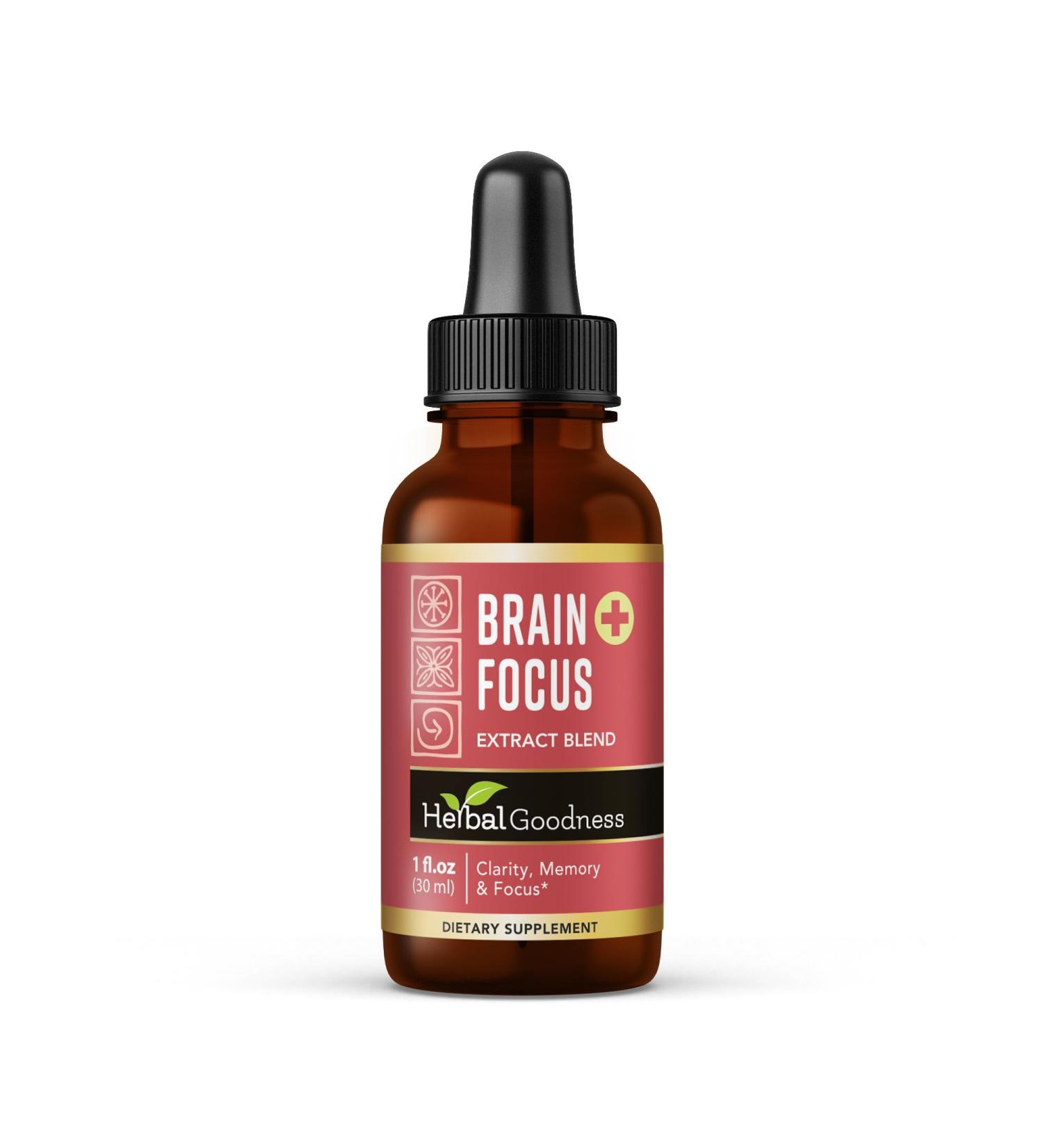 Herbal Goodness Brain and Focus Support - Nootropic Brain Supplement with Gingko and Lion's Mane Brain Health - Non-GMO Natural Clarity Energy & Mental Performance | Vegan Liquid Drops 1 fl. oz - Buy Online on GoSupps.com