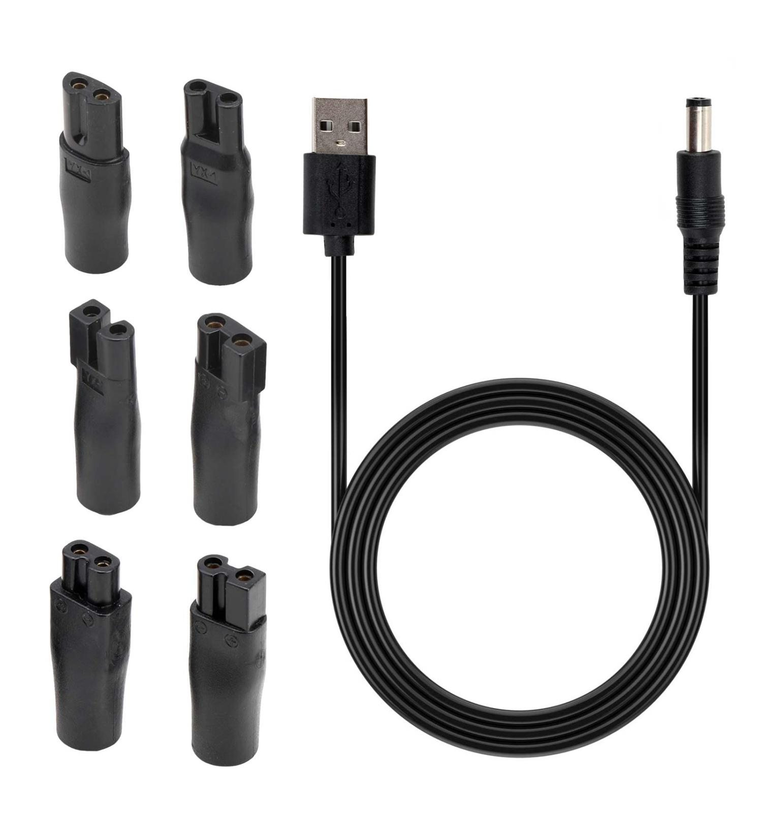 USB Charger Replacement Power Adapter 6 Charging Cord Heads Suitable for All 5V Shaver Sound Purifier Electric Beard Trimmer - Buy Online on GoSupps.com