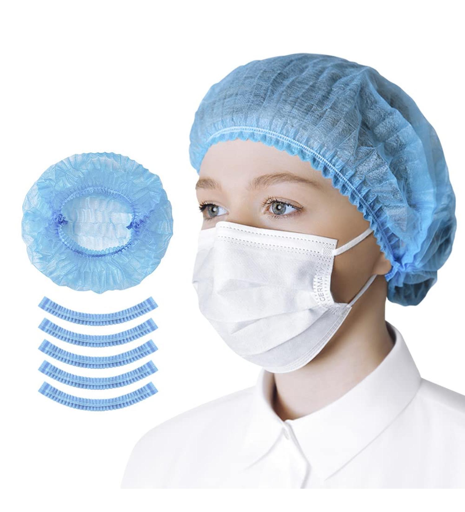 HARD Disposable Bouffant Caps - 50 Pieces Blue | Elastic Hair Net | Dust Cap - Buy Online on GoSupps.com