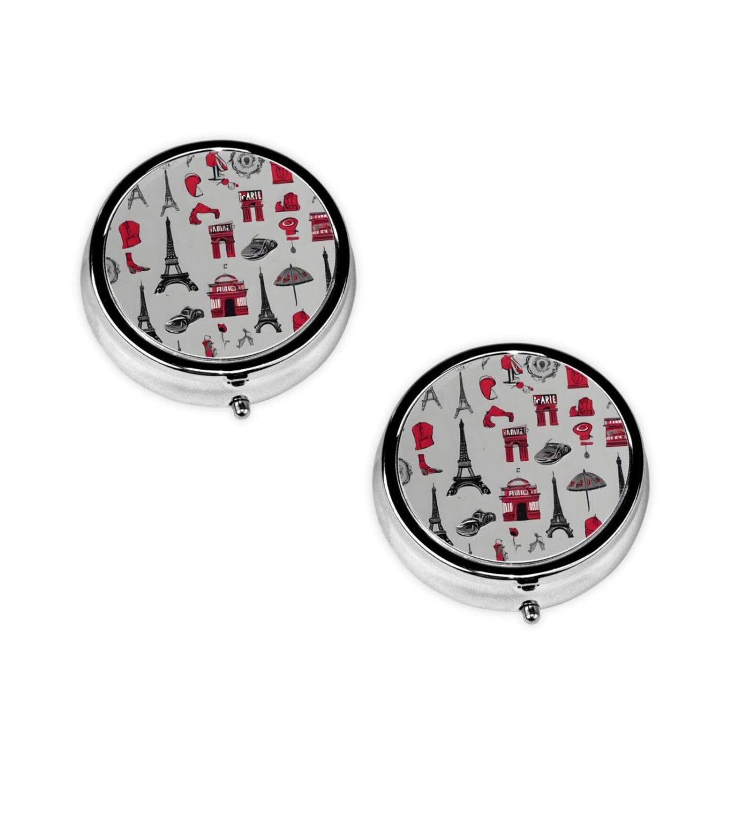 French Fashion Model Ferrets Round Pill Box | 3 Compartment Portable Travel Organizer for Vitamins & Medicine - Buy Online on GoSupps.com