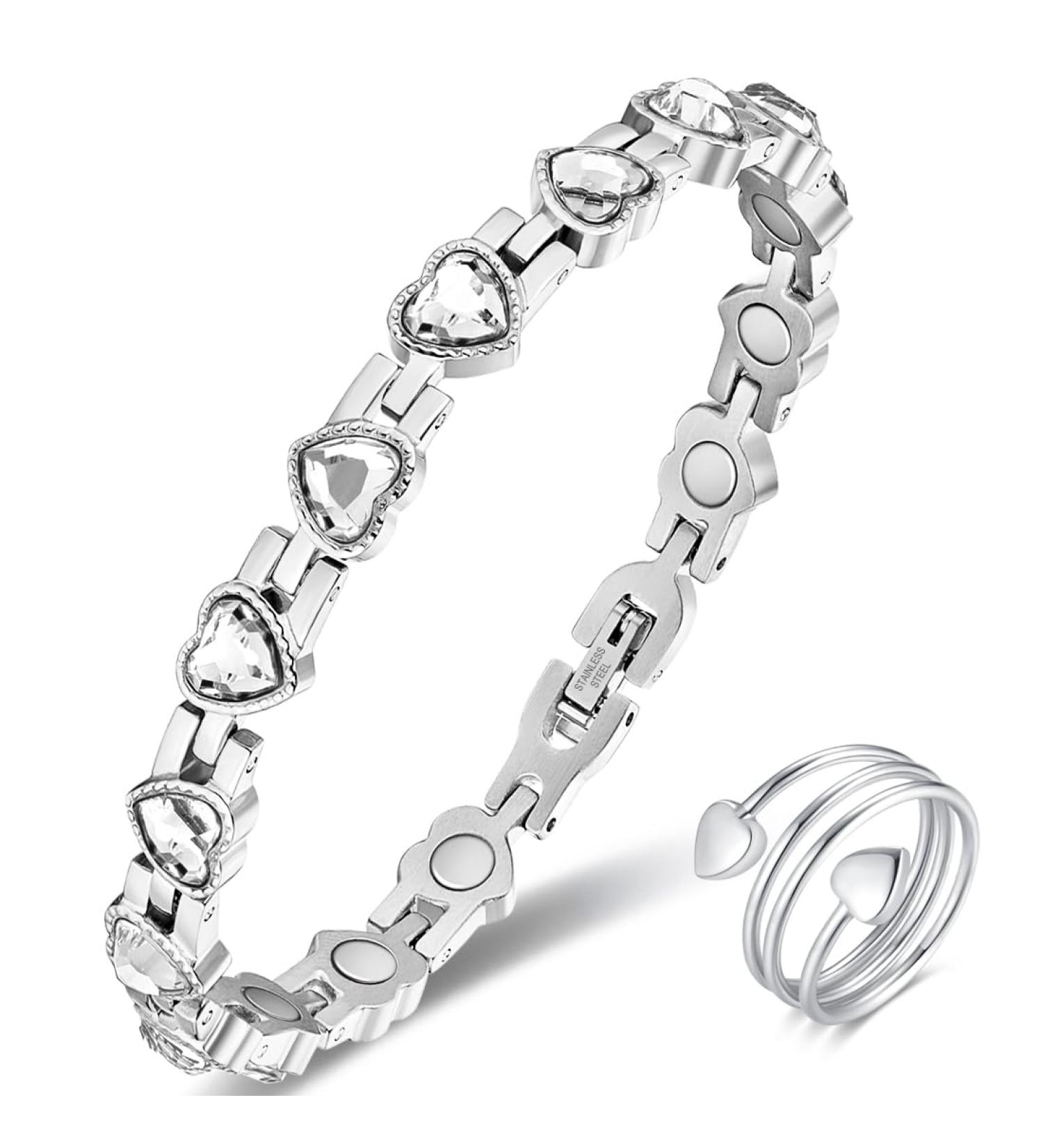Vicmag Women's Magnetic Bracelet - Titanium Steel Ultra Strength with Heart Crystal | Gift & Removal Tool Included - Buy Online on GoSupps.com