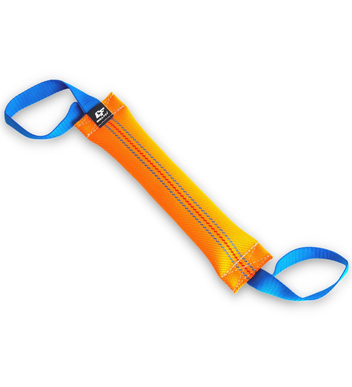 High-Quality Handmade Bull Fit Dog Tug Toy - 30 cm Robust K9 Training Tool with Two Loops - Durable Fire Hose Material in Orange - Buy Online on GoSupps.com