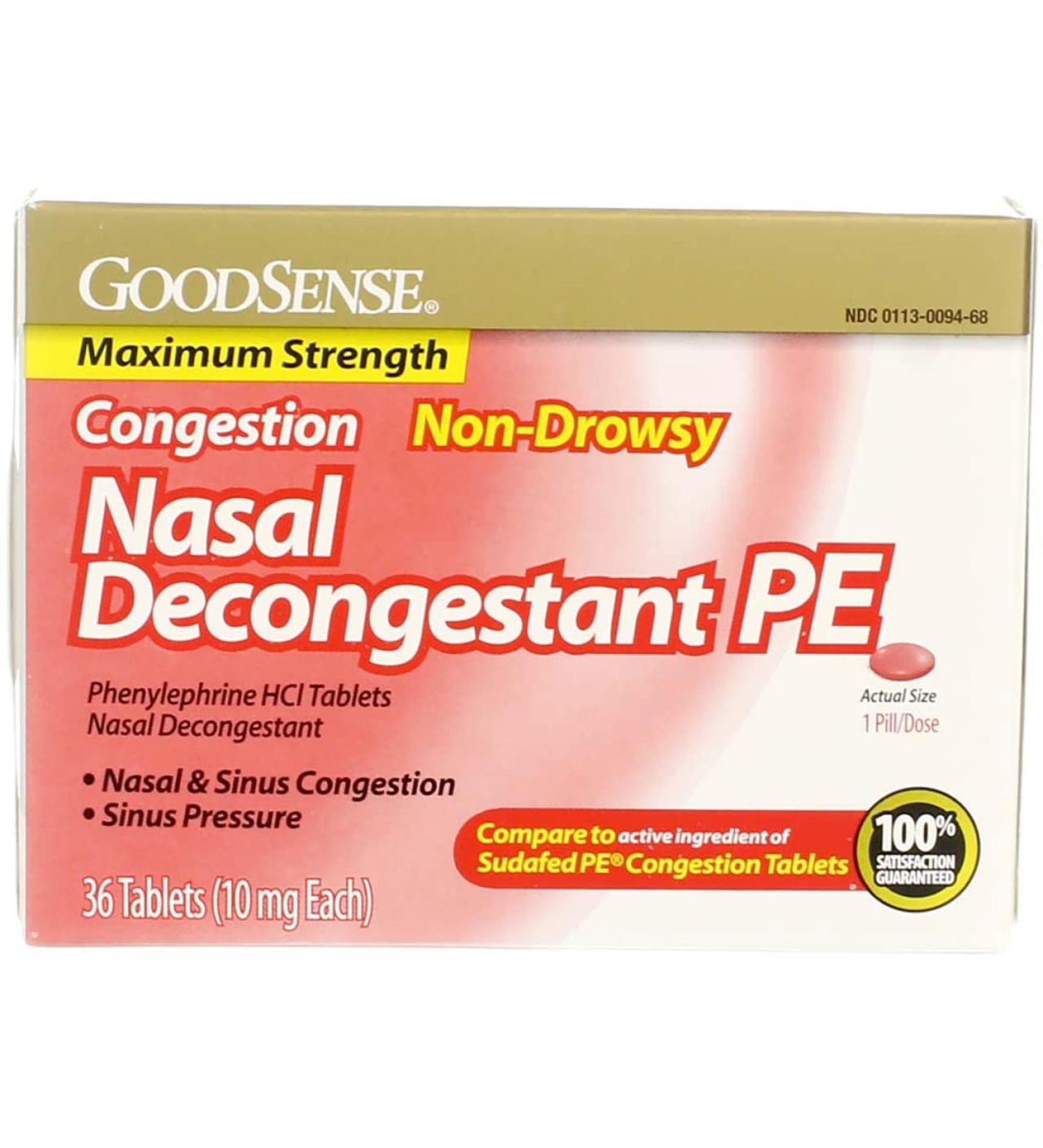 Good Sense Non-Drowsy Nasal Decongestant PE - 36 Tablets | Fast Relief for Congestion - Buy Online on GoSupps.com