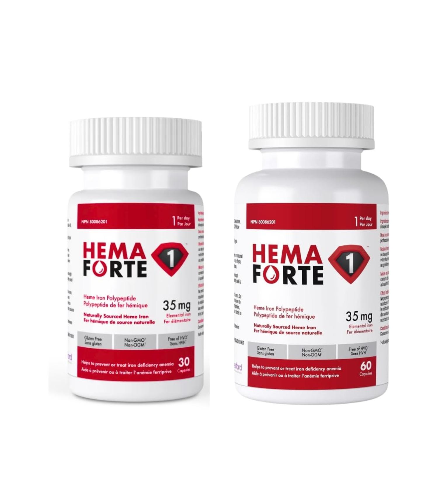 HEMAFORTE 35 mg Heme Iron Supplement - Highest Dose of Iron Supplement - One Capsule Daily for treating & preventing Iron Deficiency Anemia - 30 Capsules. - Buy Online on GoSupps.com