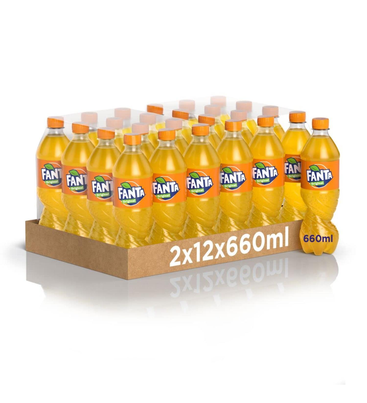  Fanta Fanta Original Gusto d'Orange - 24 bottles of 660 ml with Italian orange juice without the addition of preservatives 100% recyclable PET bottle refreshing taste soft drink - Buy Online on GoSupps.com