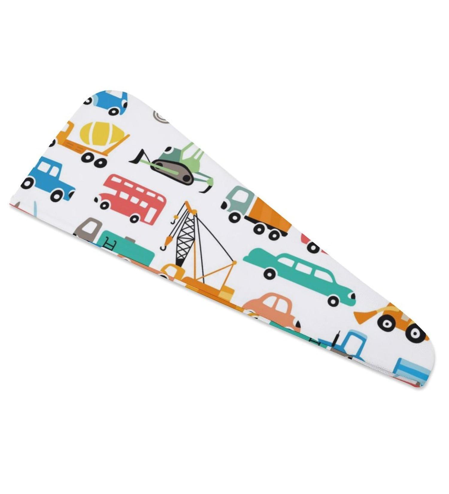 Cartoon Cars Microfiber Hair Towel Wrap for Women - Super Absorbent 10"x26" Hair Turban with Button - Buy Online on GoSupps.com