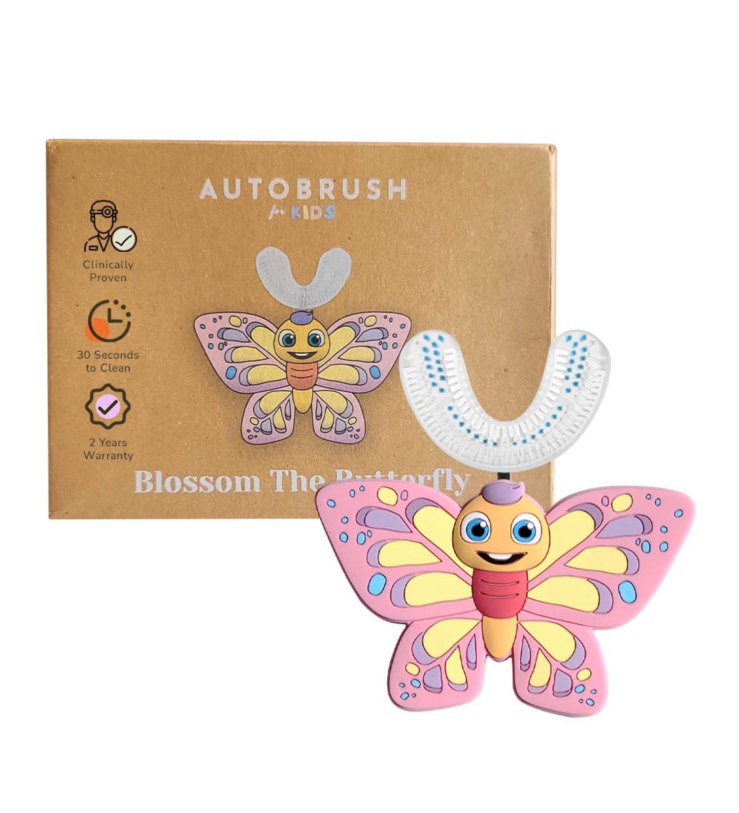 Autobrush U Shaped Kids Toothbrush - 360 Cleaning Comfort Grip Waterproof Ages 6-8 Butterfly Design - Buy Online on GoSupps.com
