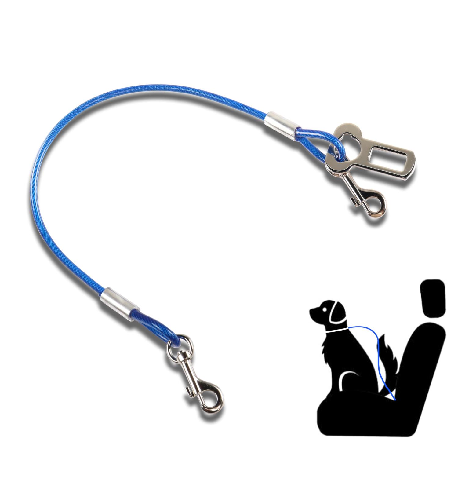 Yaodhaod Dog Safety Belt - Steel Wire Bite-Resistant Double Tick & Buckle Adapter for Cars - Blue 40cm - Ideal for Dogs & Cats - Buy Online on GoSupps.com