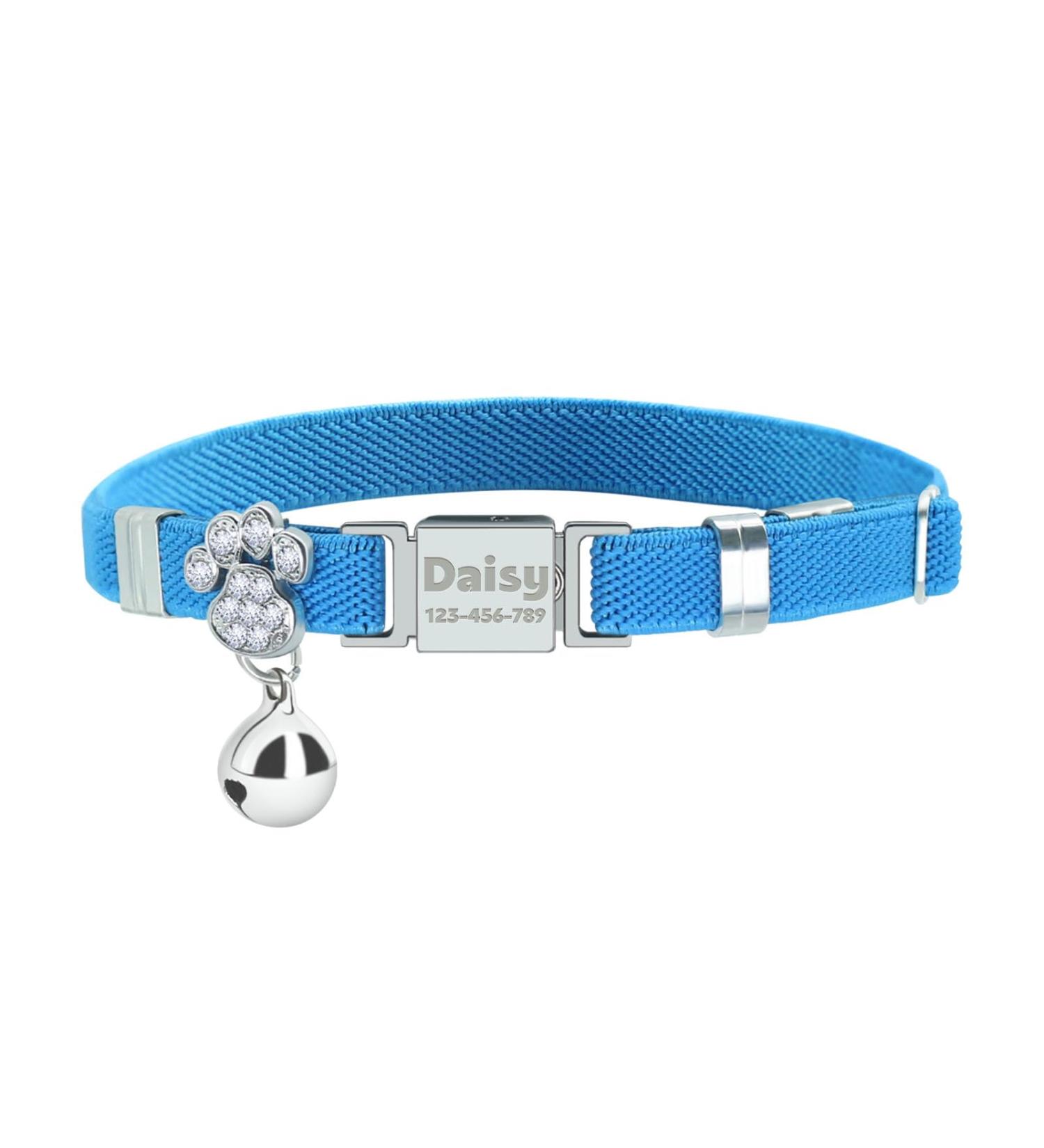 Personalized Sky Blue Cat Collar with Name & Phone Number - Engraved with Bell for Safety | International Shipping Available - Buy Online on GoSupps.com
