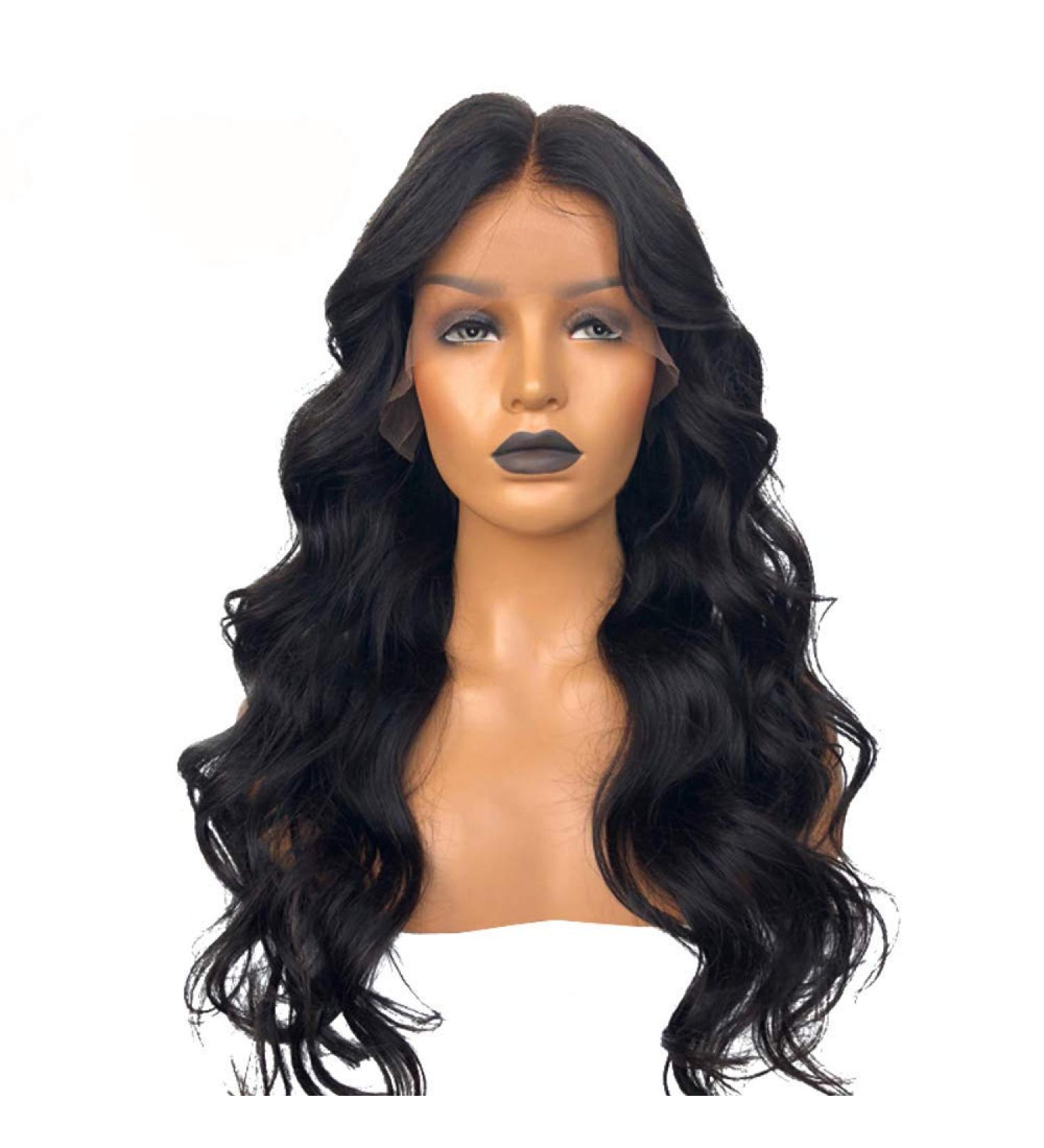 SHIYID Body Wave Lace Front Wig - Natural Hairline Black Color Synthetic Wig for Women | High-Temperature Fiber - Buy Online on GoSupps.com