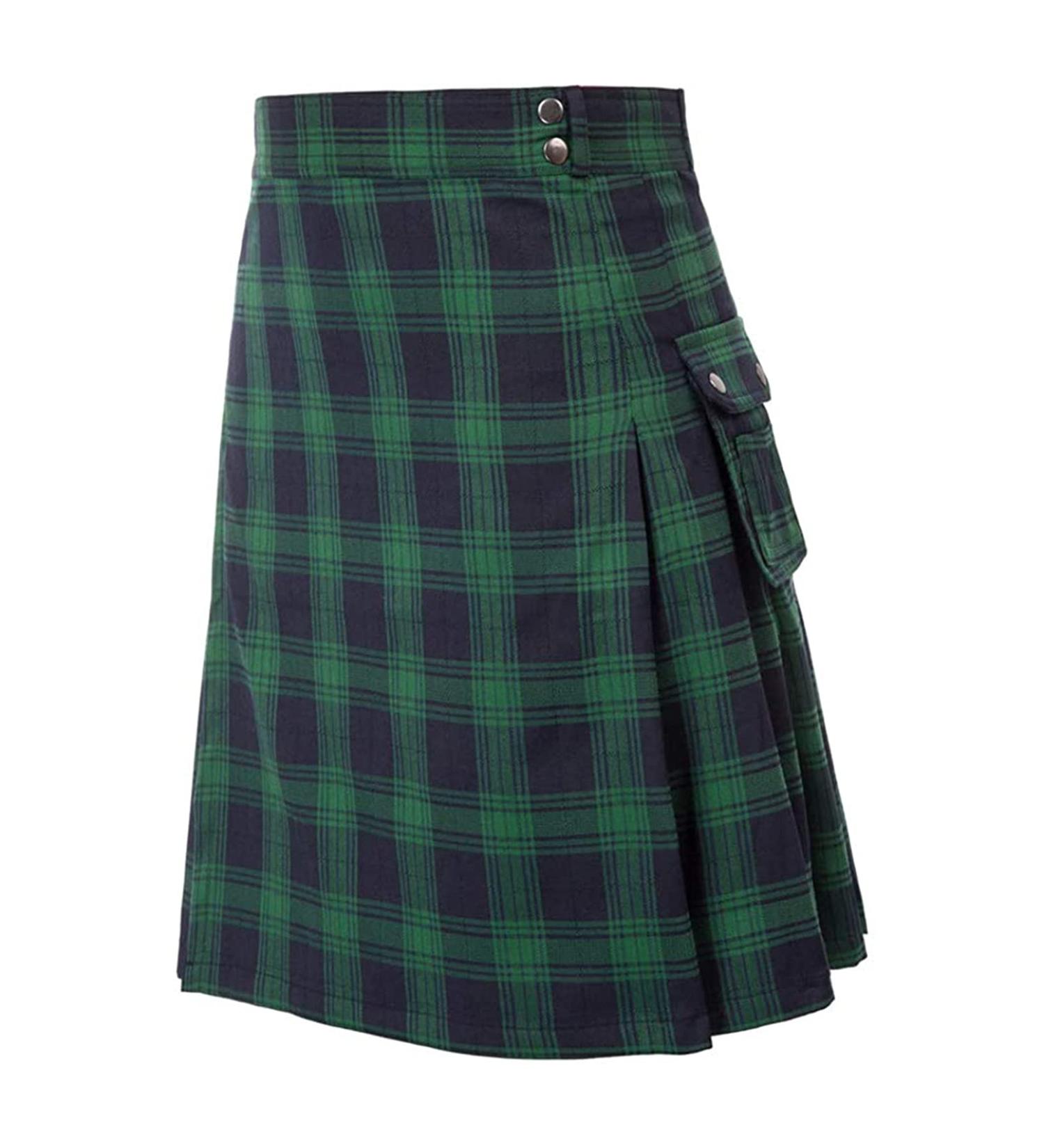 Buy Stylish Red Checked Scottish Kilt - Men's Traditional High Waist Short Skirt | Retro Patchwork Design - Z11301-Green L - Buy Online on GoSupps.com