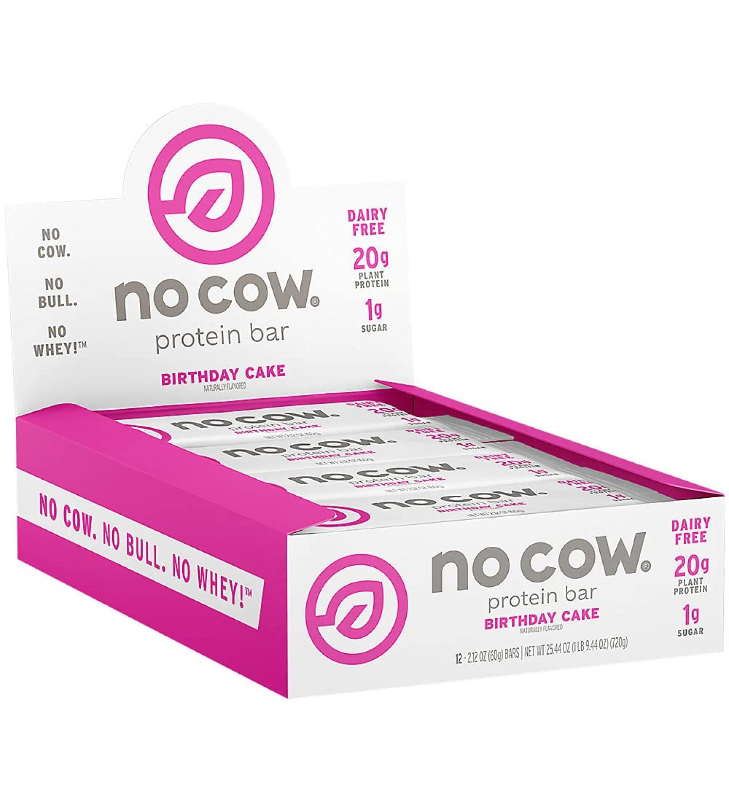 No Cow Protein Bar Birthday Cake 12 Bars 2.12 oz (60 g) Each