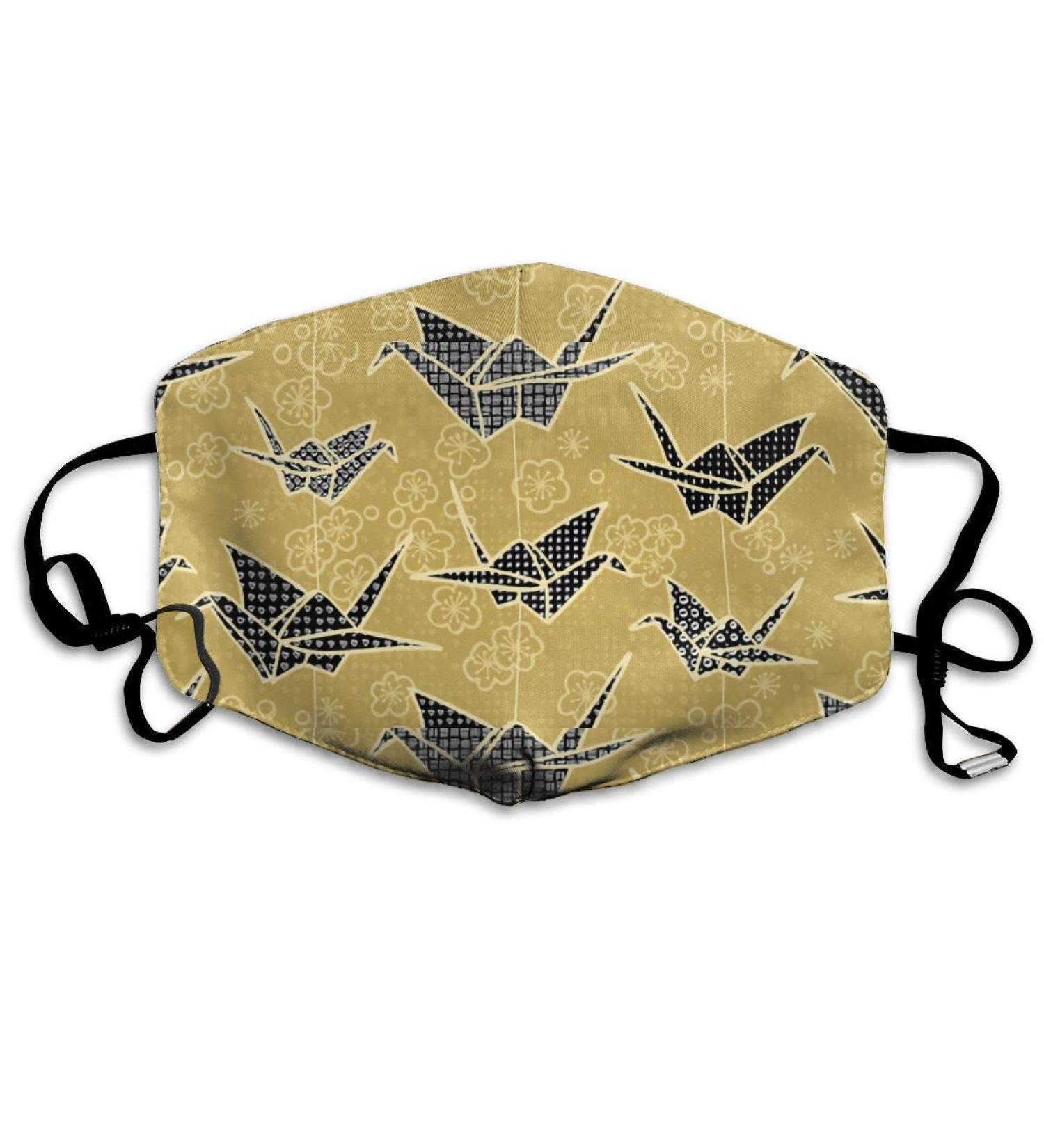 Japanese Origami Cranes Black Gold Washable Reusable Mask Cotton Anti Dust Half Face Mouth Mask For Kids Teens Men Women With Adjustable Ear Loops - Buy Online on GoSupps.com