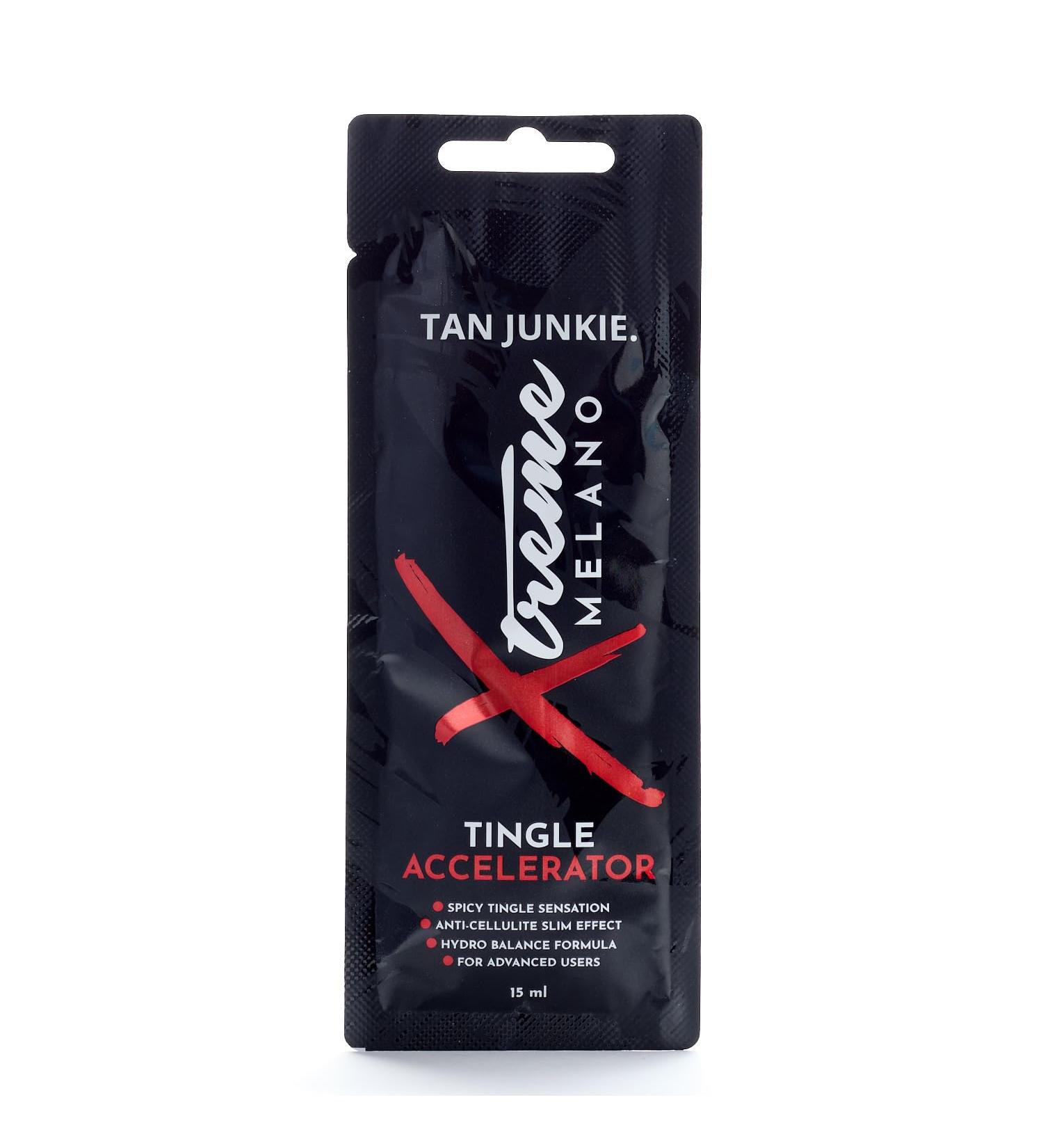 Tan Junkie Xtreme Melano Tingle Accelerator | 15ml Sachet - Luxurious Sunbed Tanning Cream and Accelerator for Deep Golden Tan Anti-Cellulite Slim Effect