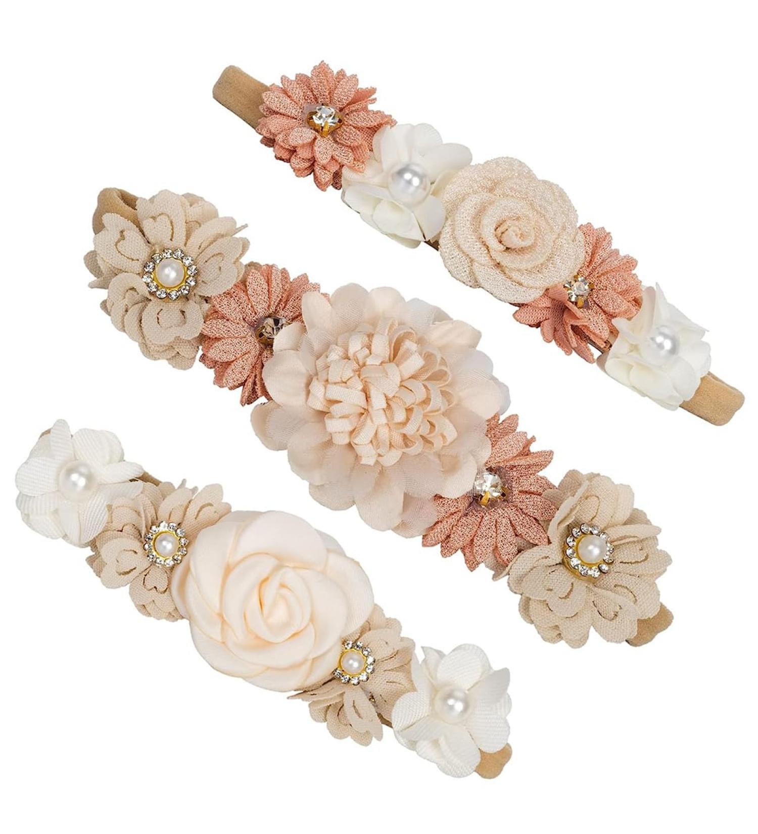 Shop WJRQD 3-Piece Baby Girl Flower Headbands - Perfect for Christenings Weddings & Family Photos | Stylish Hair Accessories for Newborns - Buy Online on GoSupps.com