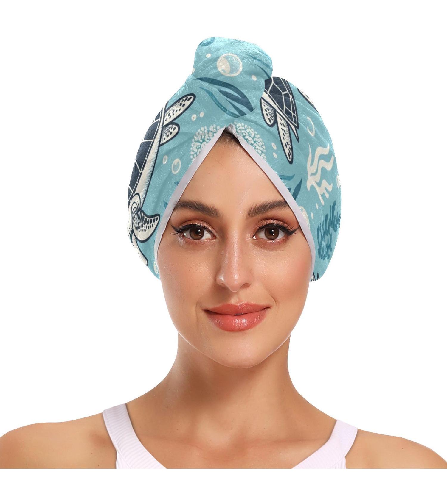 Super Absorbent Turtle in The Sea Hair Towel - 2 Pack Quick Dry Hair Turbans for Women & Girls - Buy Online on GoSupps.com
