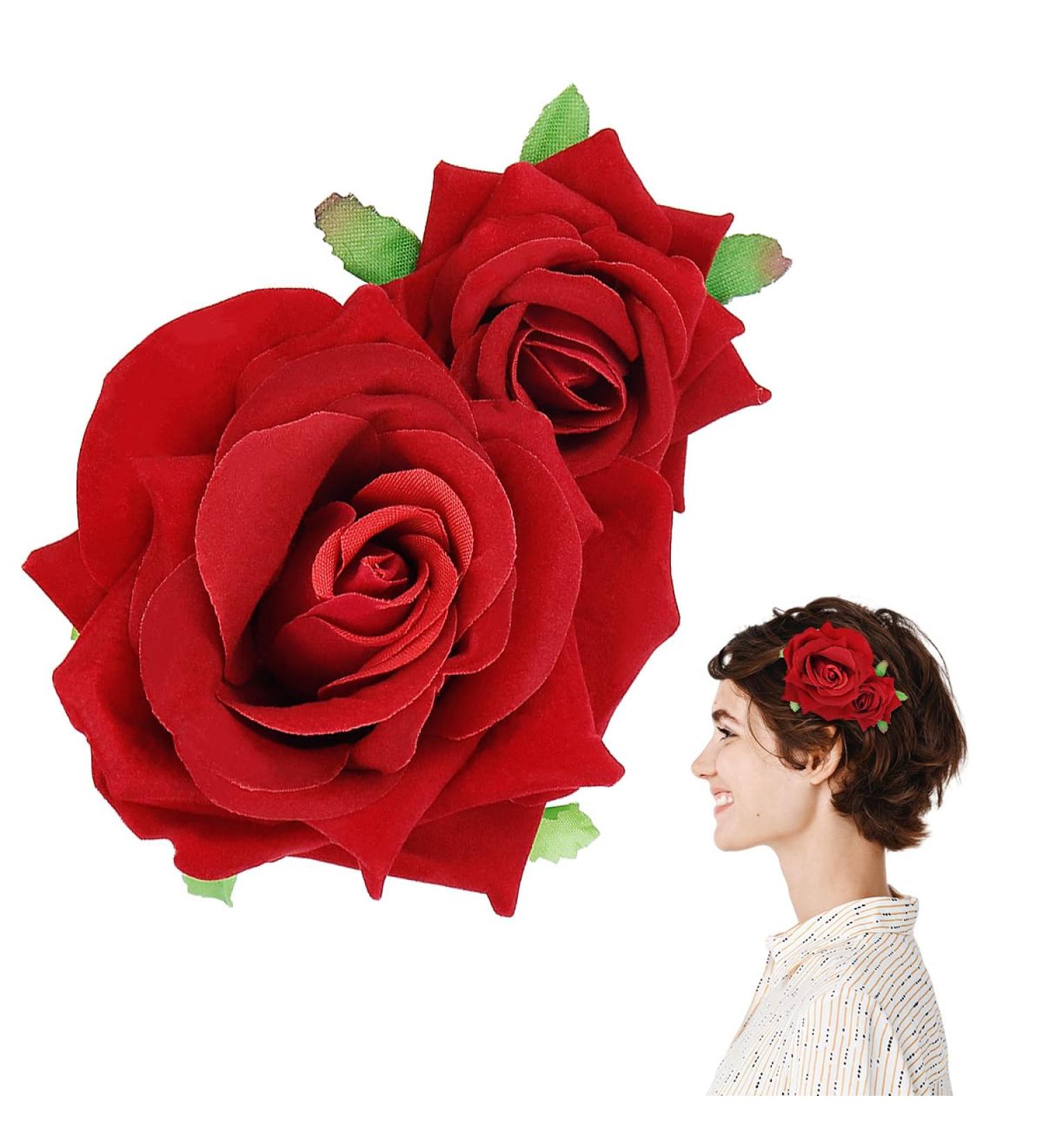 ZJIVQO Rose Hair Clip Flower Hairpin Brooch Velvet Ornament Rose Flower Hair Accessories for Woman Girl Ladies Wedding Hair Clip Flamenco Dancer Valentines Day Decoration Red - Buy Online on GoSupps.com