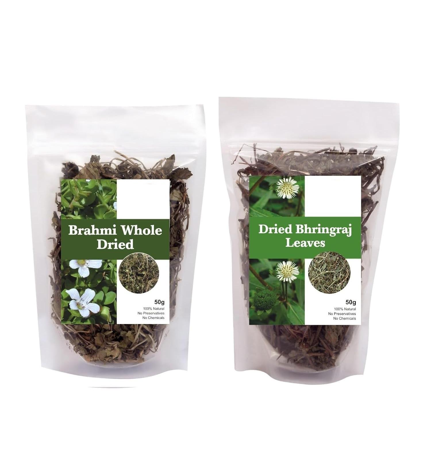 Brahmi & Bhringraj Dry Leaves | for Scalp & Hair Care | 50g Pack of 2