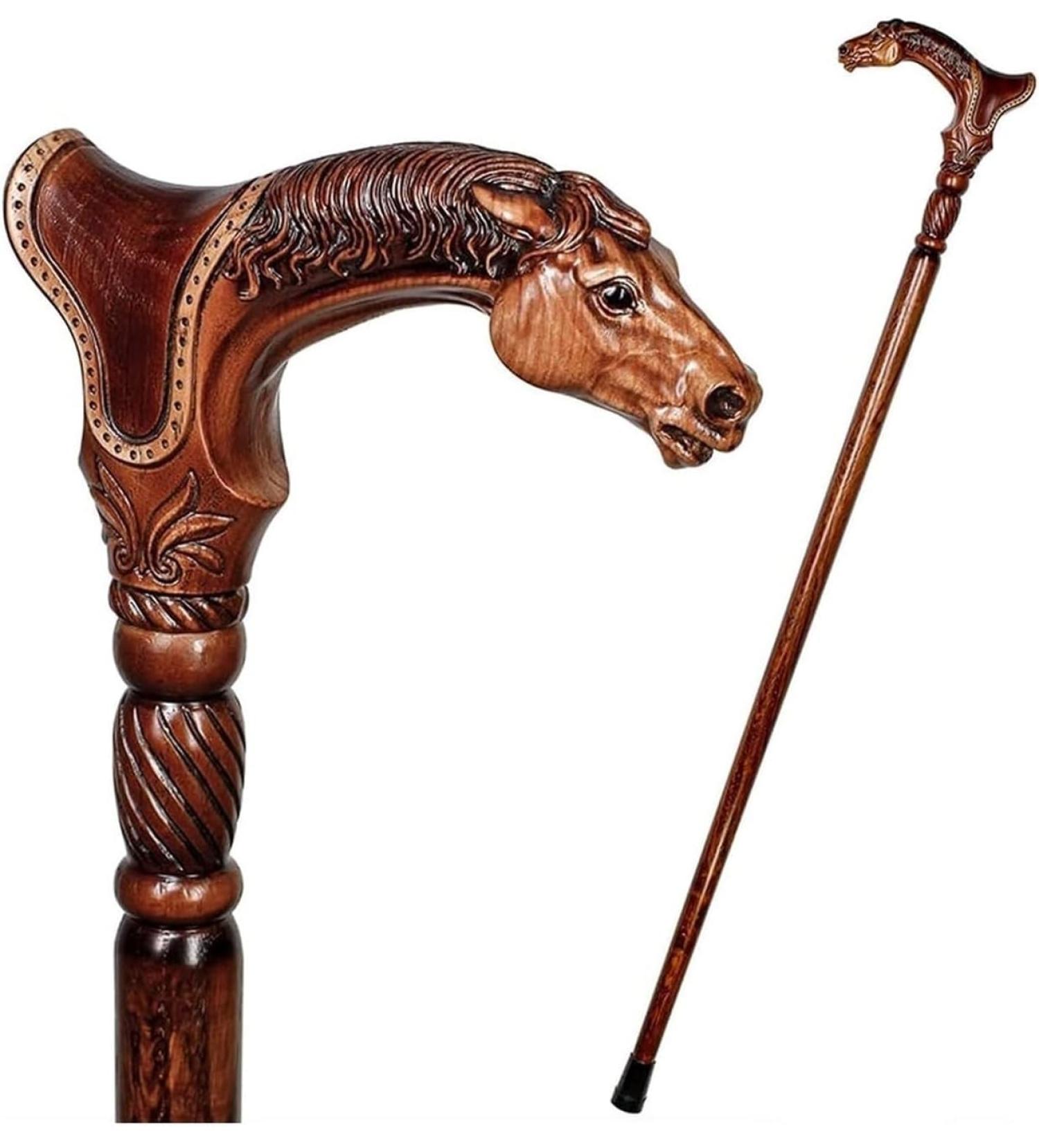 Art Wooden Cane Crutches HorseadHead Carving Cane Strong Walkers Traditional Style Animal Carved Wooden Stick - Buy Online on GoSupps.com