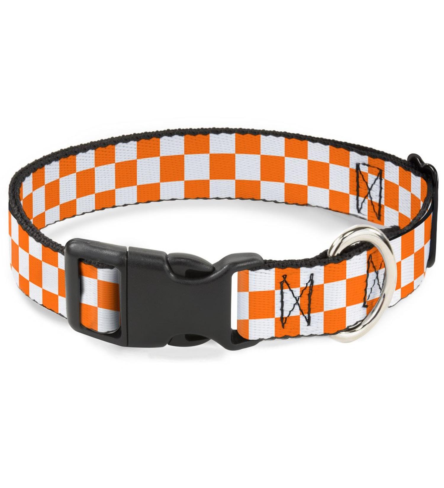 Buckle-Down Checker White/TN Orange Plastic Clip Collar - Large - 1/2 Wide (9-15 Neck) & 1 Wide (15-26 Neck) - Buy Online on GoSupps.com