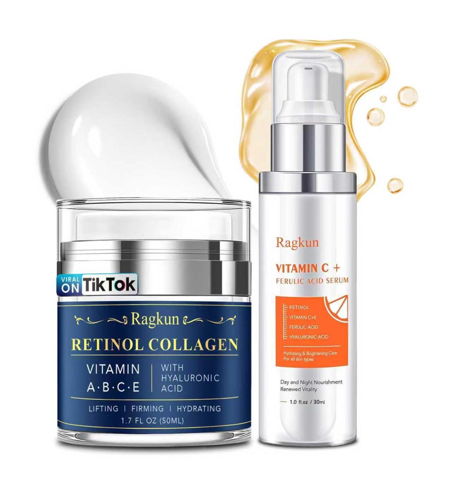 Retinol Cream for Face Collagen Neck Creams for Tightening and Firming Anti Aging Day & Night Facial Moisturizer + Super Vitamin C 20% Serum for Women Dark Spot Remover for Face - Buy Online on GoSupps.com