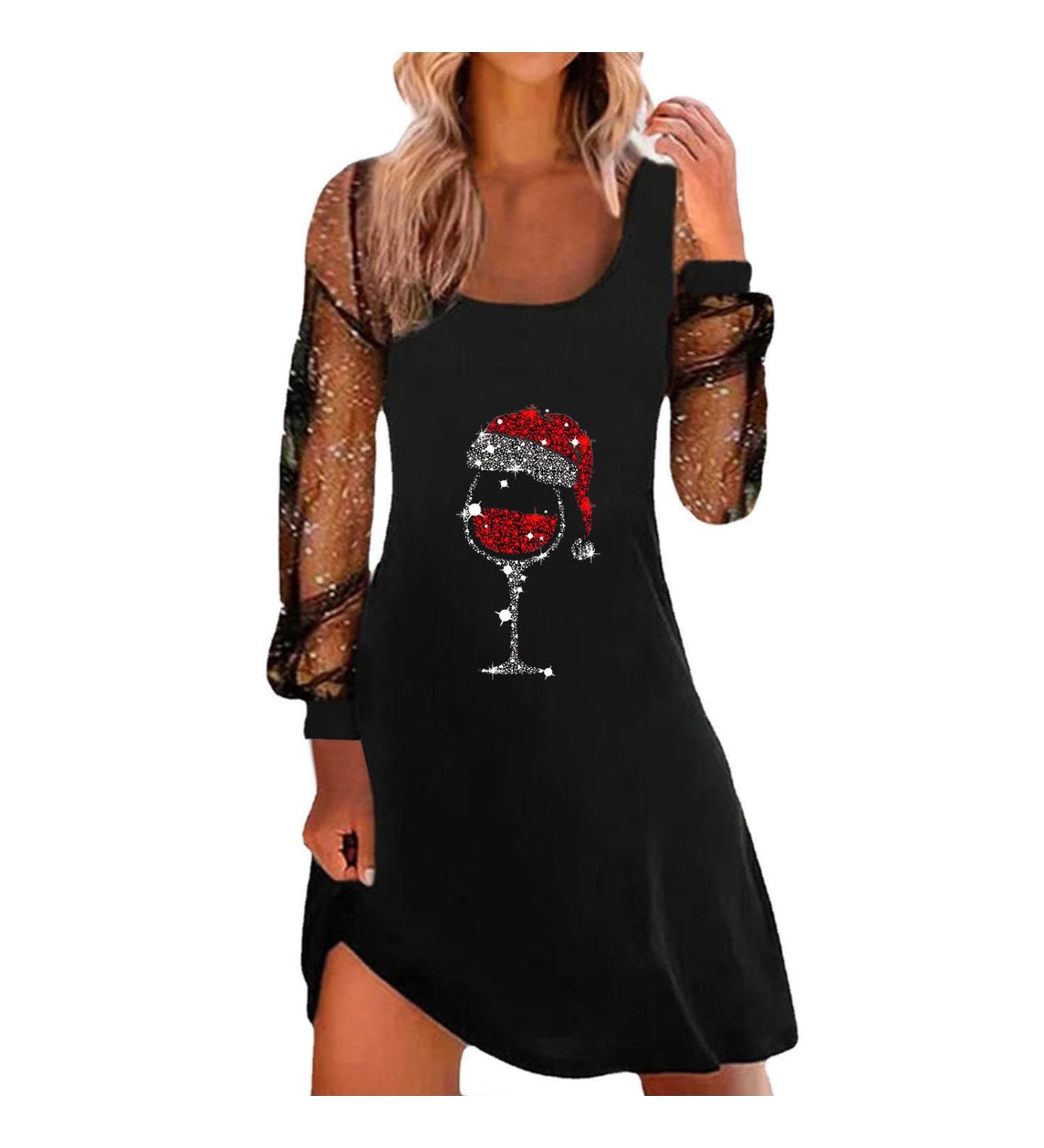 Women Fashionable Square Neck Skirt Mesh Splicing Sleeves Loose Dress Women Day Dresses Black Small - Buy Online on GoSupps.com