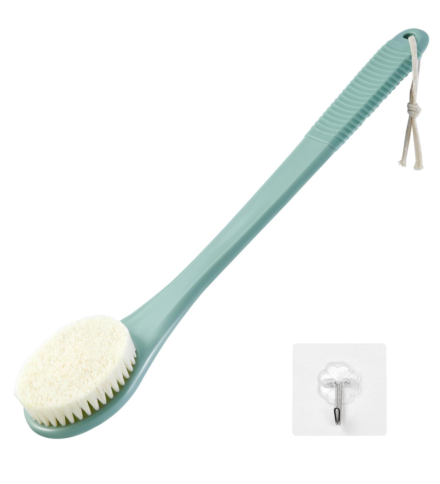 17 Inch Pea Green Back Scrubber for Shower - Long Handle Body Brush Exfoliator for Men and Women - Non-Slip Handle and Adhesive Hook Included - Buy Online on GoSupps.com