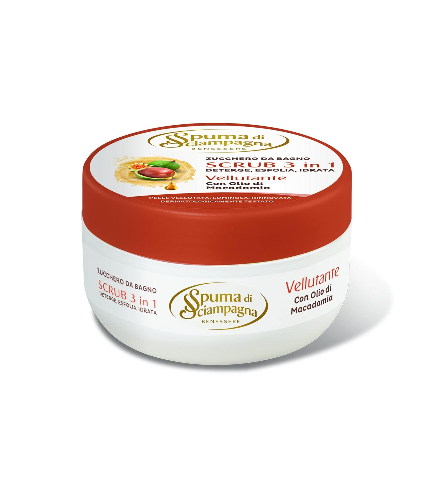Spuma di Sciampagna 3 in 1 Scrub with Macadamia Oil - 250 ml | Luxurious Exfoliating Body Care | International Shipping Available - Buy Online on GoSupps.com