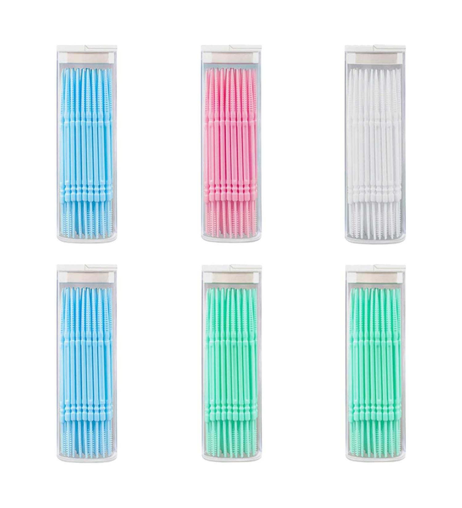 Buy Colored Plastic Toothpicks - 240 Double-Sided Tooth Sticks in Soft Box | Ideal for Kids & Seniors - White Pink Green Blue | International Shipping - Buy Online on GoSupps.com