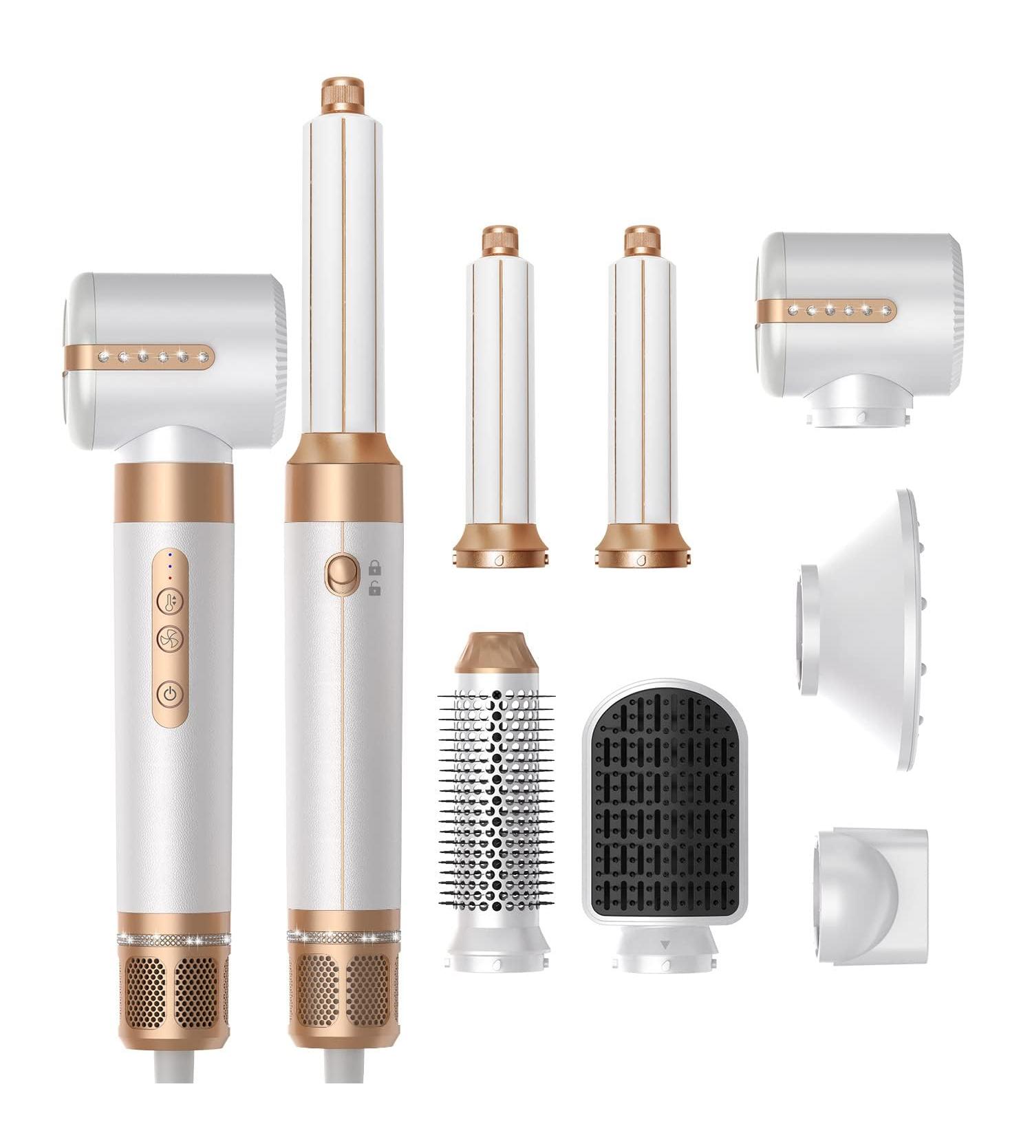 7-in-1 Hair Dryer & Styling Tools Set - Professional Hot Air Brush Curling Wand & Straightener - White Electric Blow Dryer for Volumizing & Drying - Buy Online on GoSupps.com