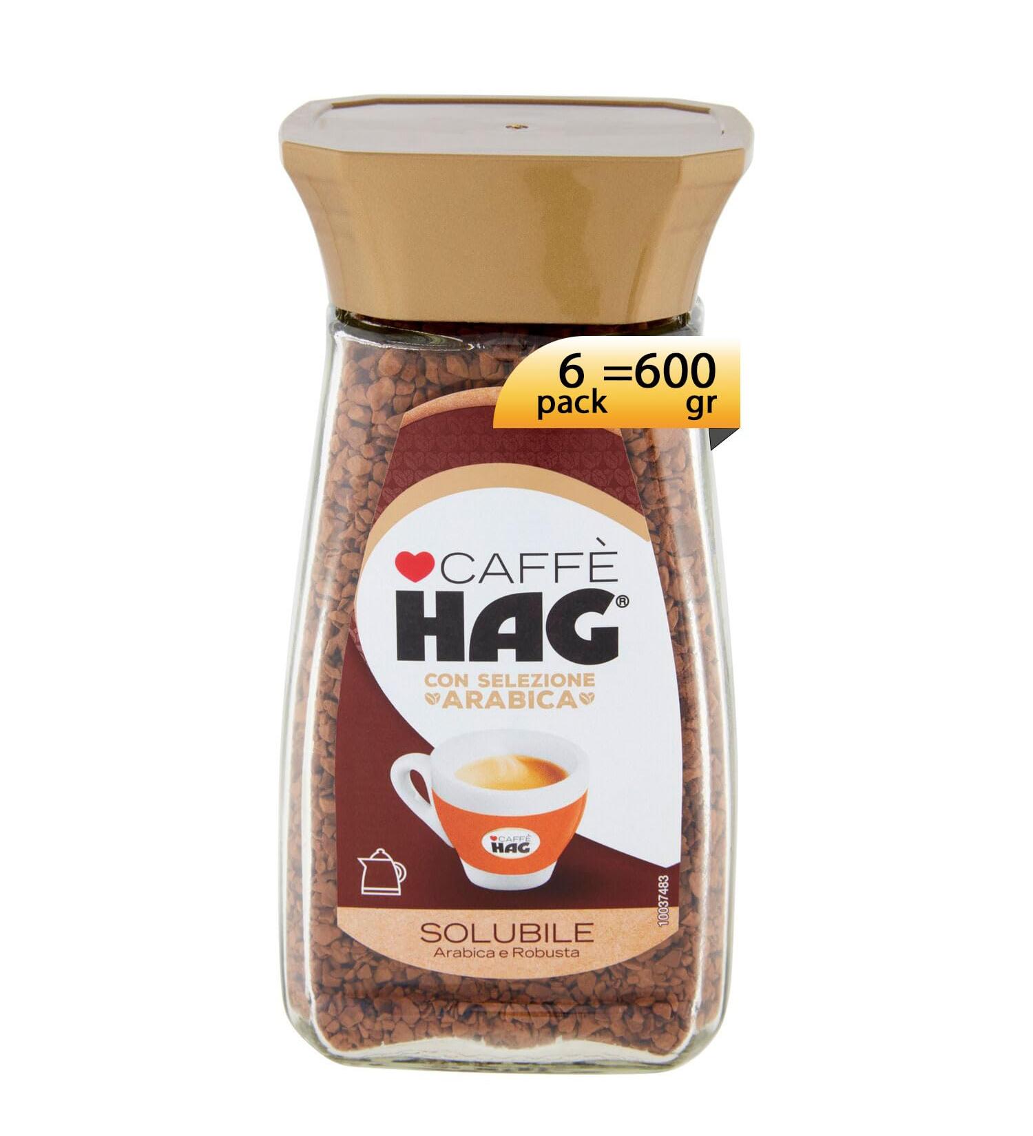 Caff HAG Hag - Decaffeinated Instant Coffee - Aroma Intenso Instant Coffee Blend - Contains 6 x 100g boxes (600g total)