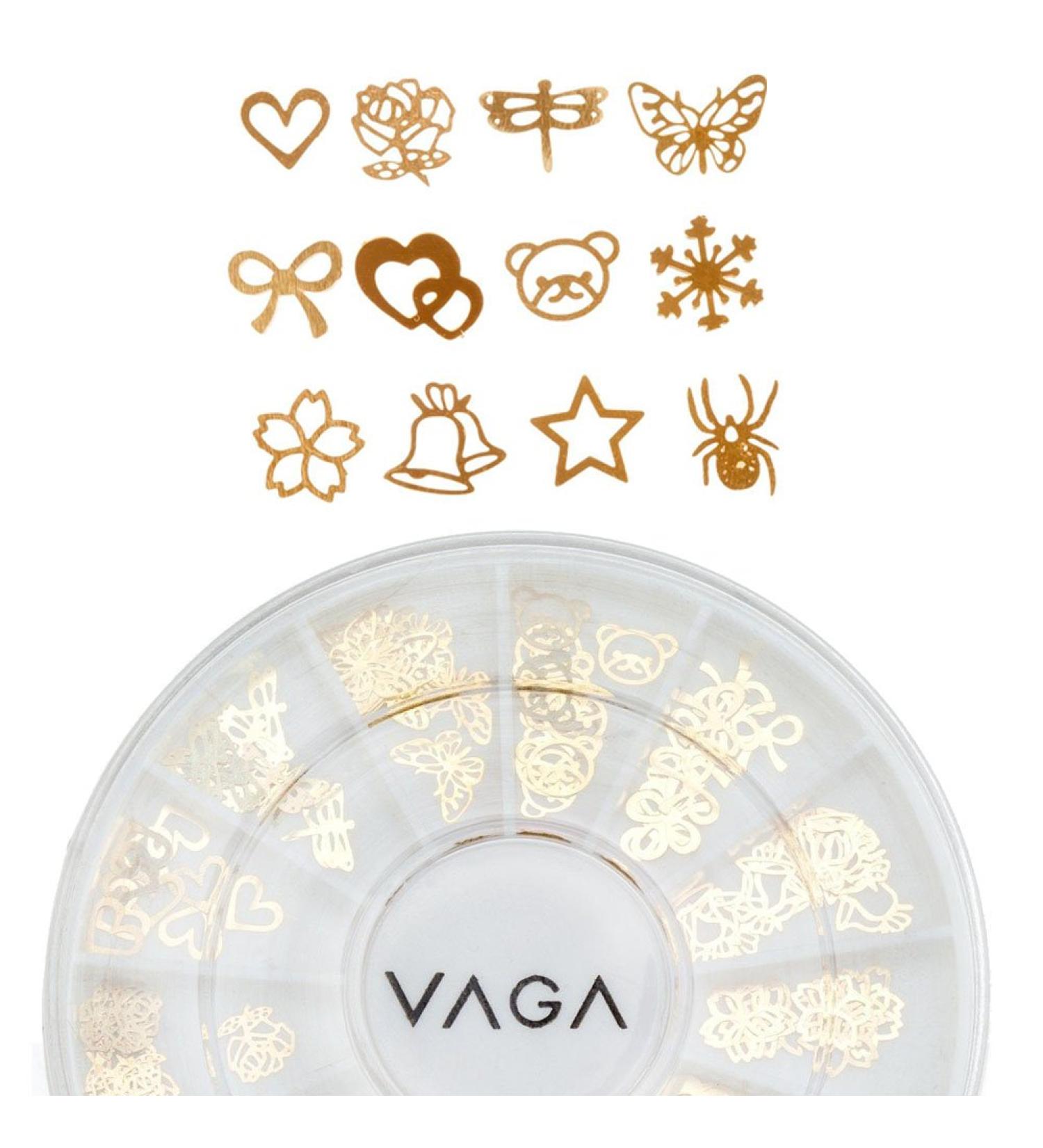 VAGA 120 Gold Metal Nail Art Decorations, 12 Designs - Manicure Gems Wheel - Buy Online on GoSupps.com