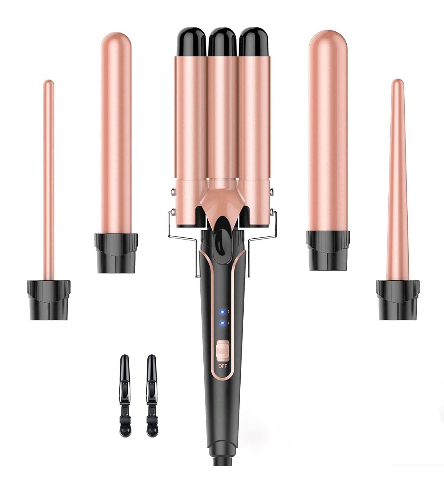 BESTOPE PRO 5-in-1 Waver Curling Iron Wand Set - Fast Heating Hair Crimper for All Hair Types - Apricot - Buy Online on GoSupps.com
