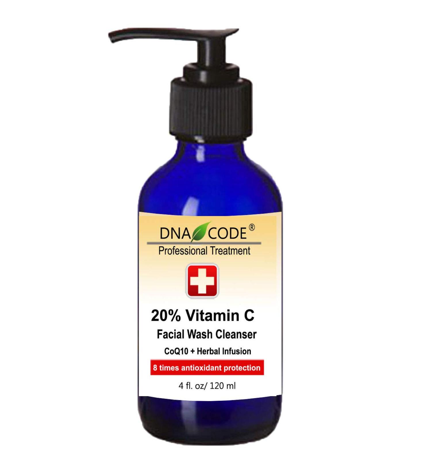 DNA Code -20% Vitamin C + Coq10 Facial Cleanser Powered w/Hyalurinic Acid + Matrixyl 3000 + Green Tea 4 Count (Pack of 1) - Buy Online on GoSupps.com
