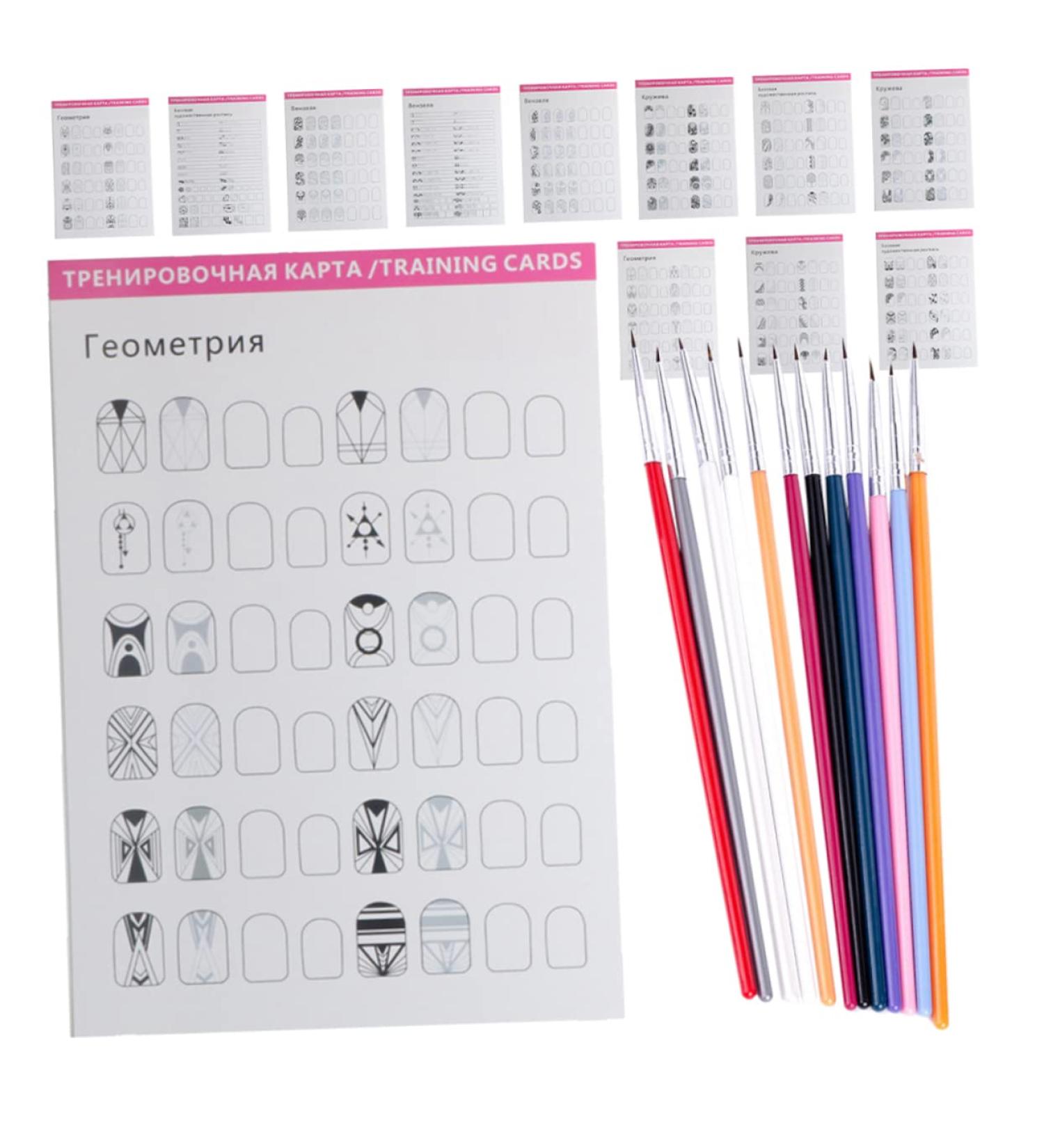 1 Set manicure exercise book nail art nail art drawing stencil nail art manicure tool nail kits nail art practice templates for beginner painted wooden eyeliner brush - Buy Online on GoSupps.com