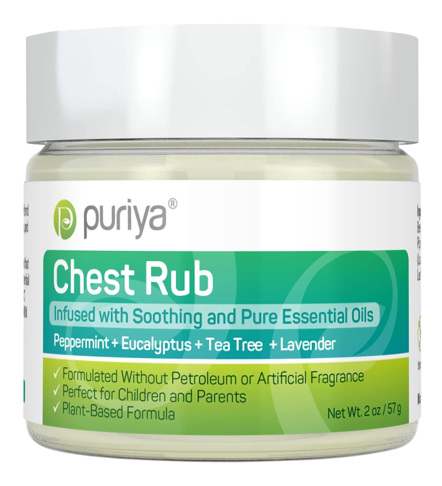 Puriya Chest Rub Cream - Breathe Easy with Eucalyptus, Lavender & Tea Tree Oils - Supports Congestion and Sinuses - 2 Ounce - Safe for Kids and Adults - Buy Online on GoSupps.com