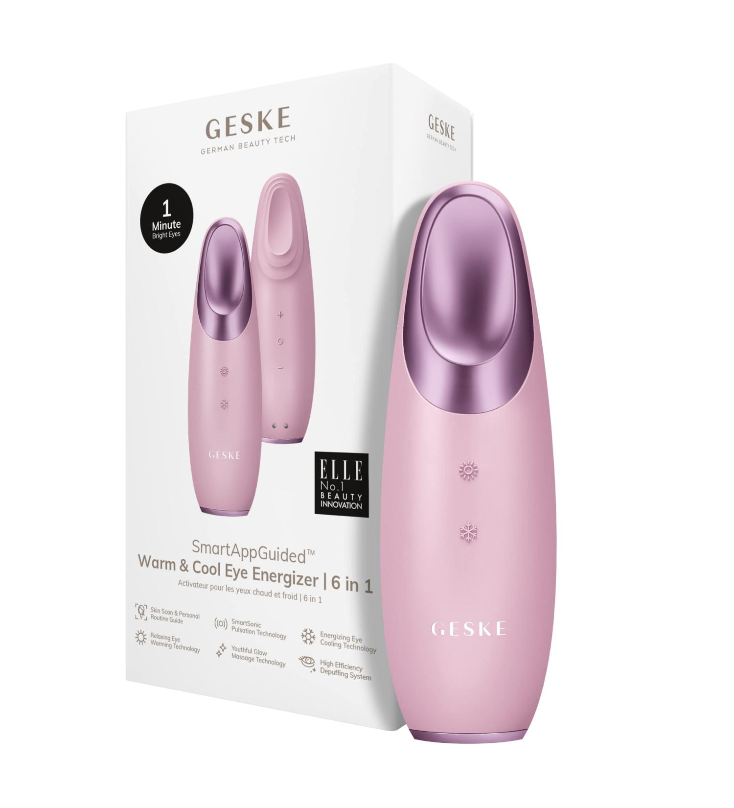 Geske SmartAppGuided Warm & Cool Eye Energizer | 6-in-1 Eye Massager for Dark Circles & Puffiness | Electrical Eye Massage Device in Pink - Shop Now! - Buy Online on GoSupps.com
